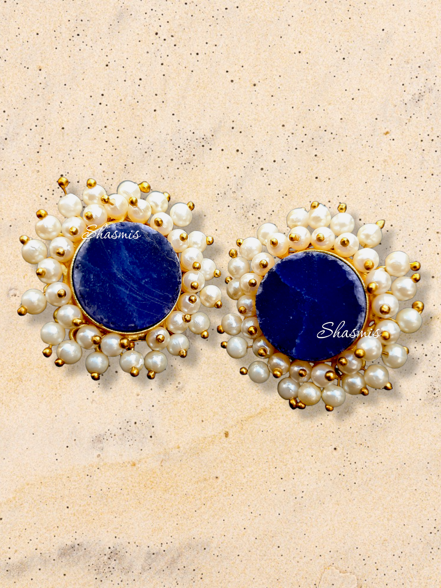 Druzy Stone Pearl Stud Earrings