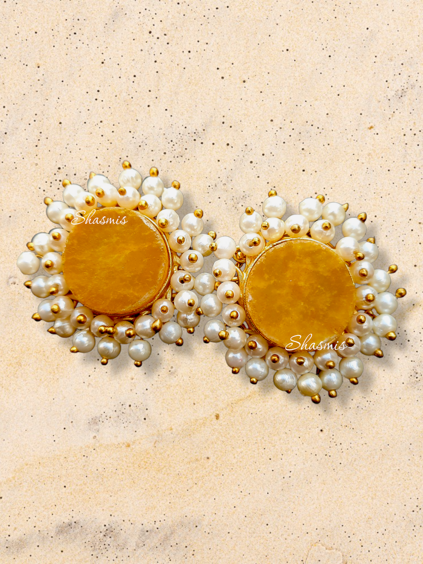 Druzy Stone Pearl Stud Earrings