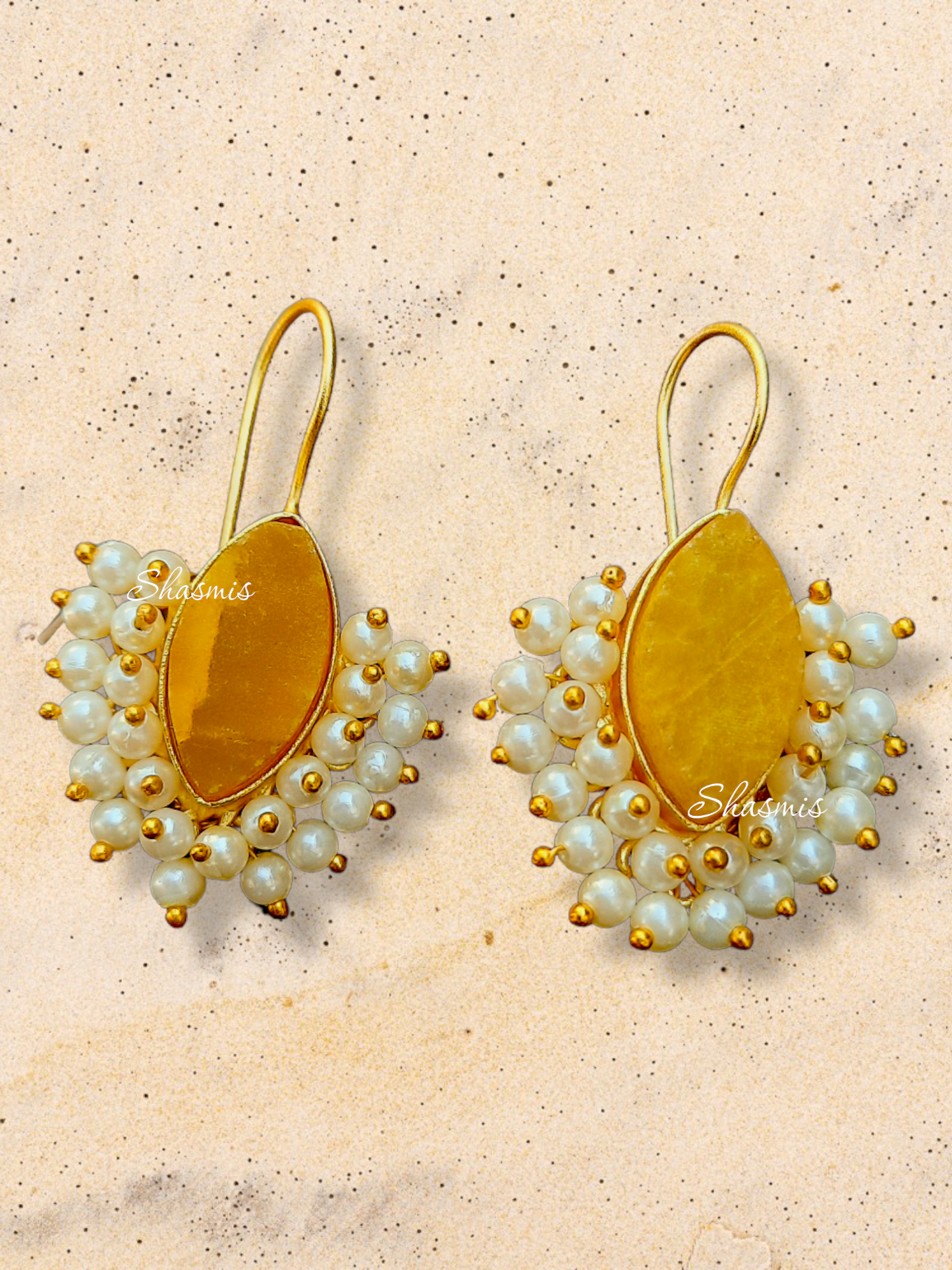 Druzy Stone Pearl Hanging Earrings