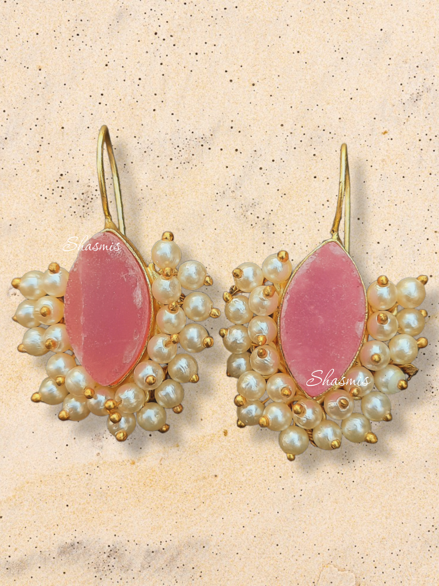 Druzy Stone Pearl Hanging Earrings