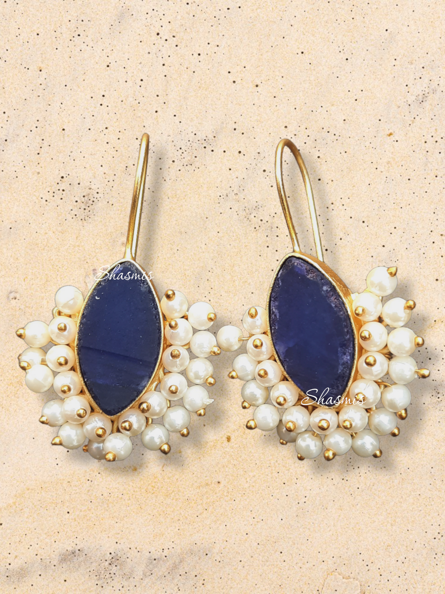 Druzy Stone Pearl Hanging Earrings
