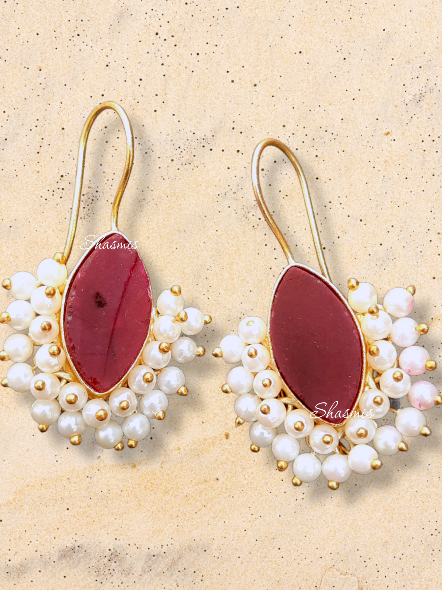 Druzy Stone Pearl Hanging Earrings
