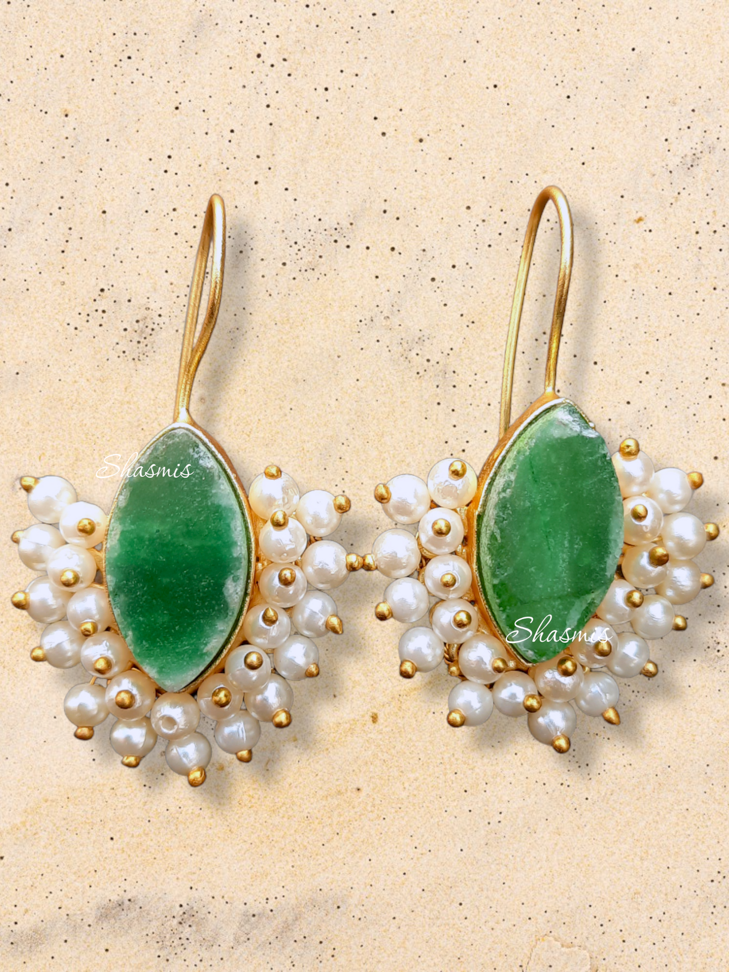 Druzy Stone Pearl Hanging Earrings