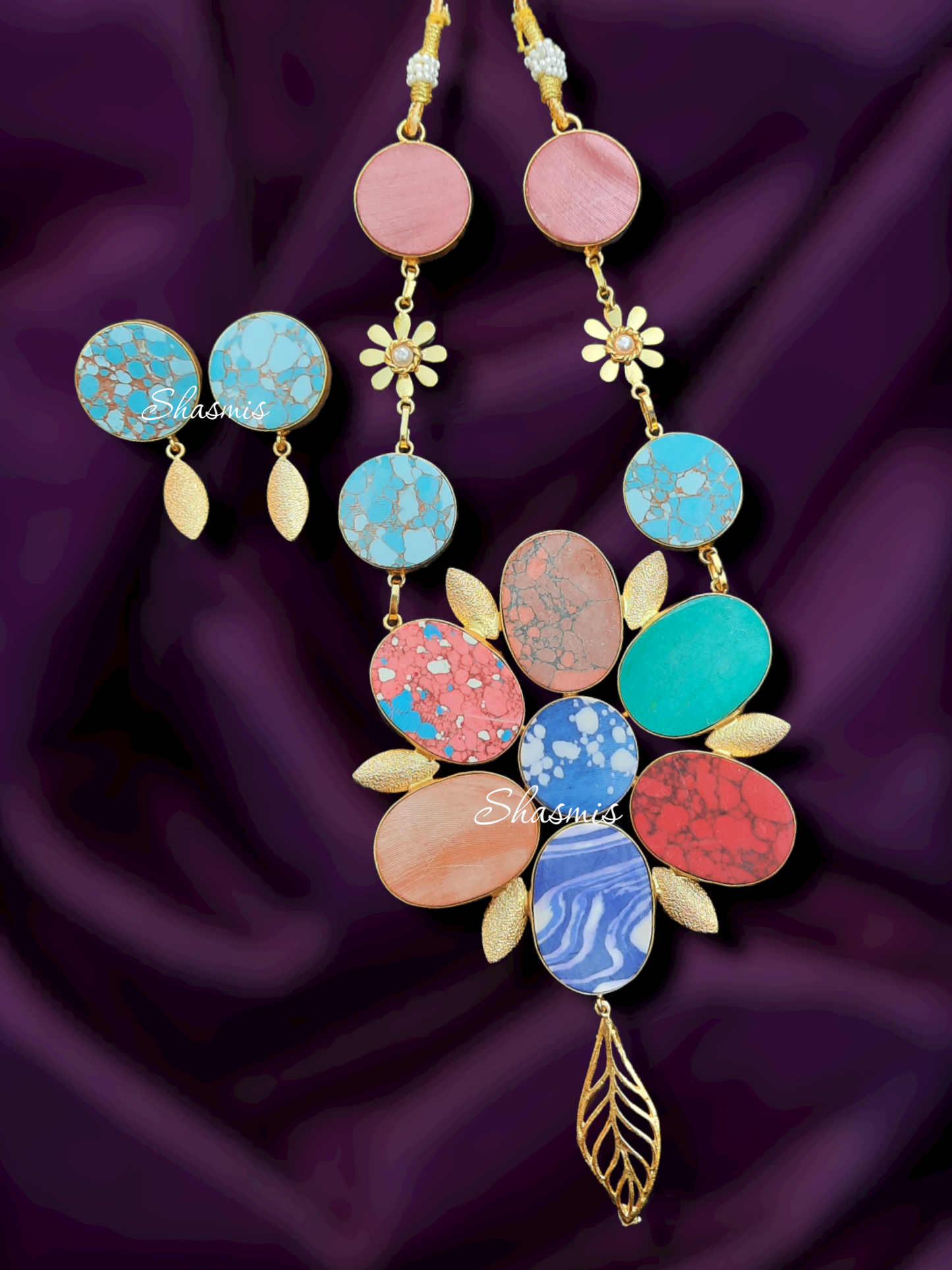 Multi Color Matte Finish Druzy Stones Necklace