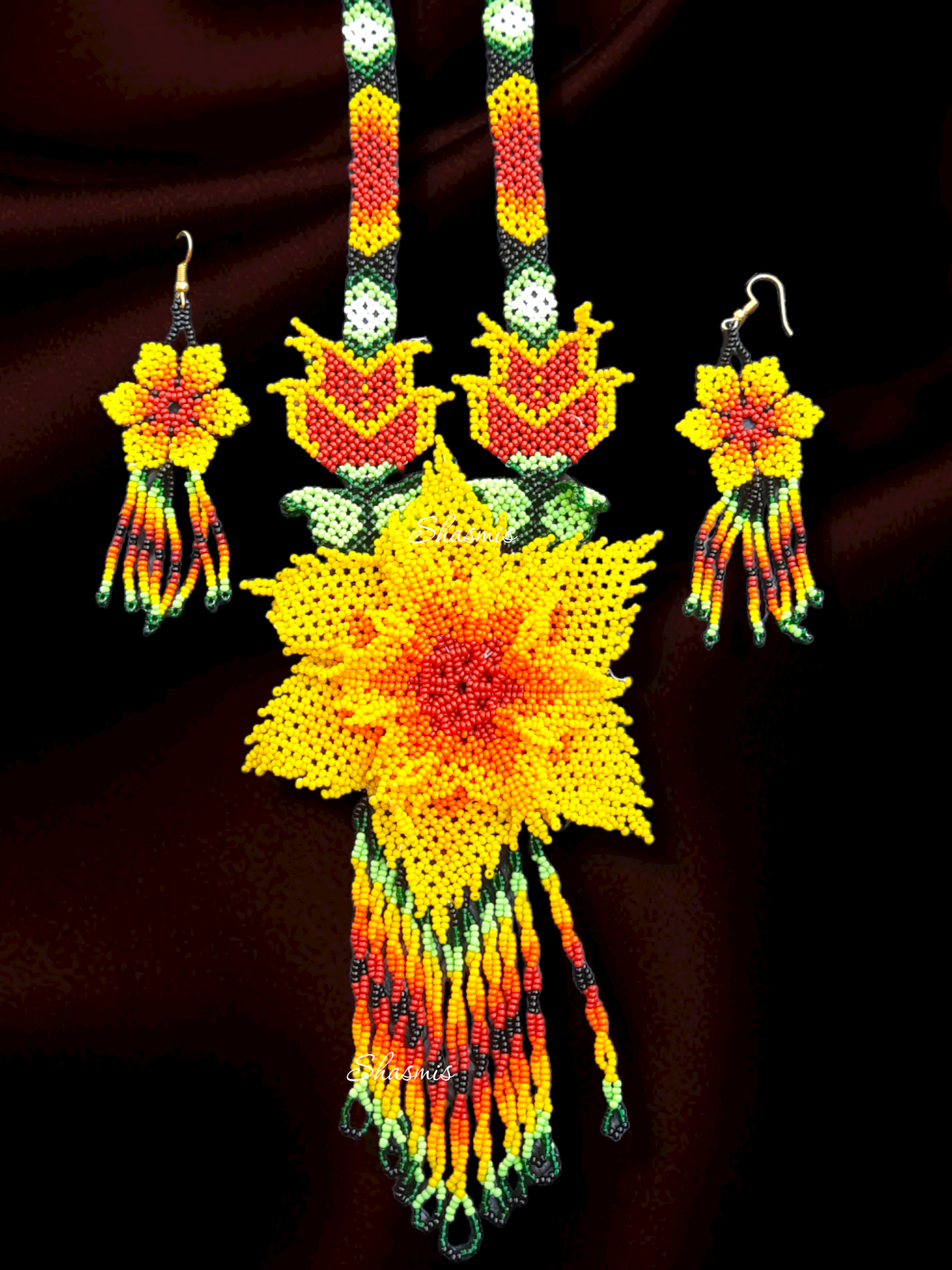 Sunflower Long Beads Necklace With Earrings