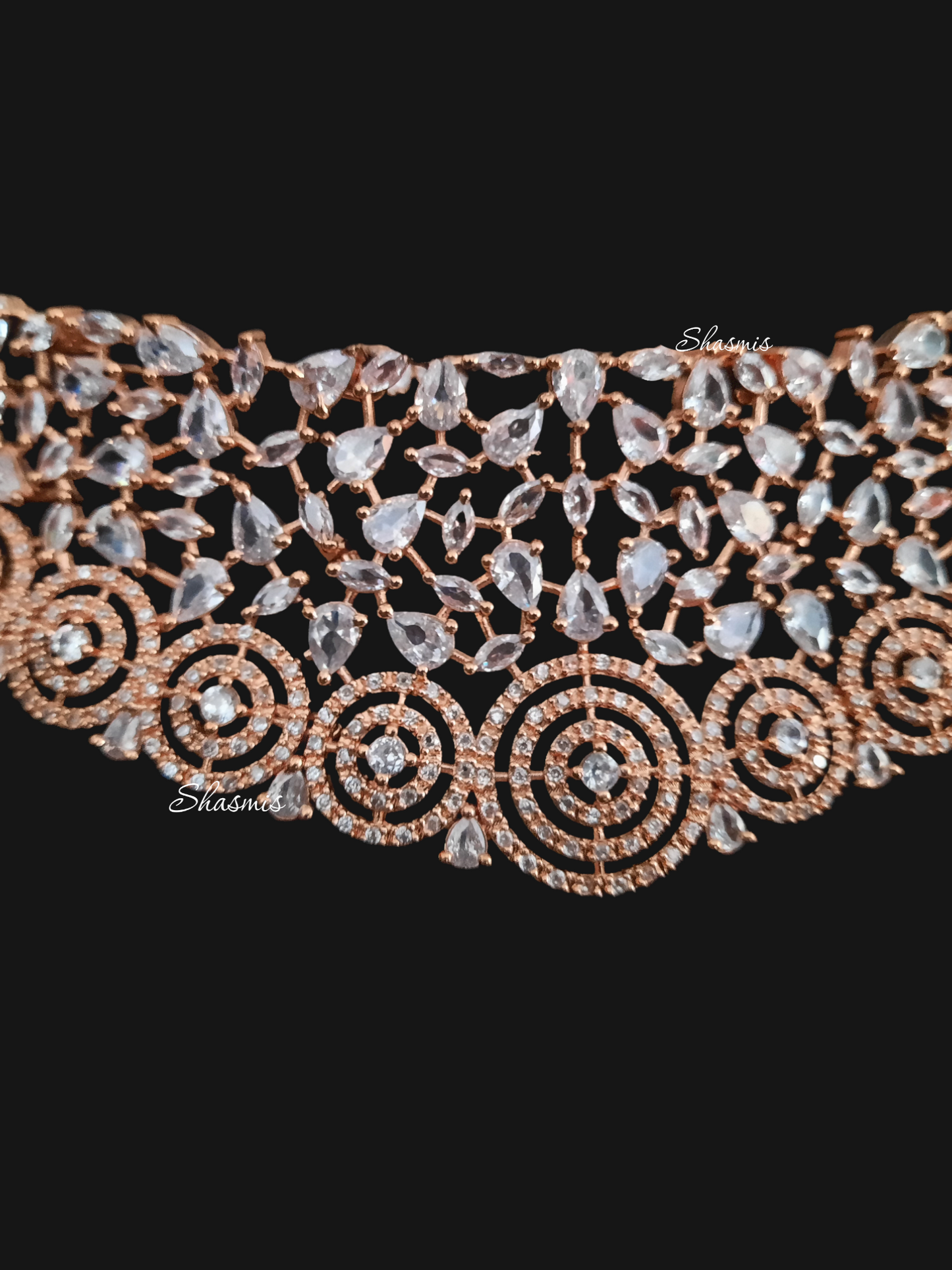 Rose Gold Polish American Diamond Necklace With Earrings