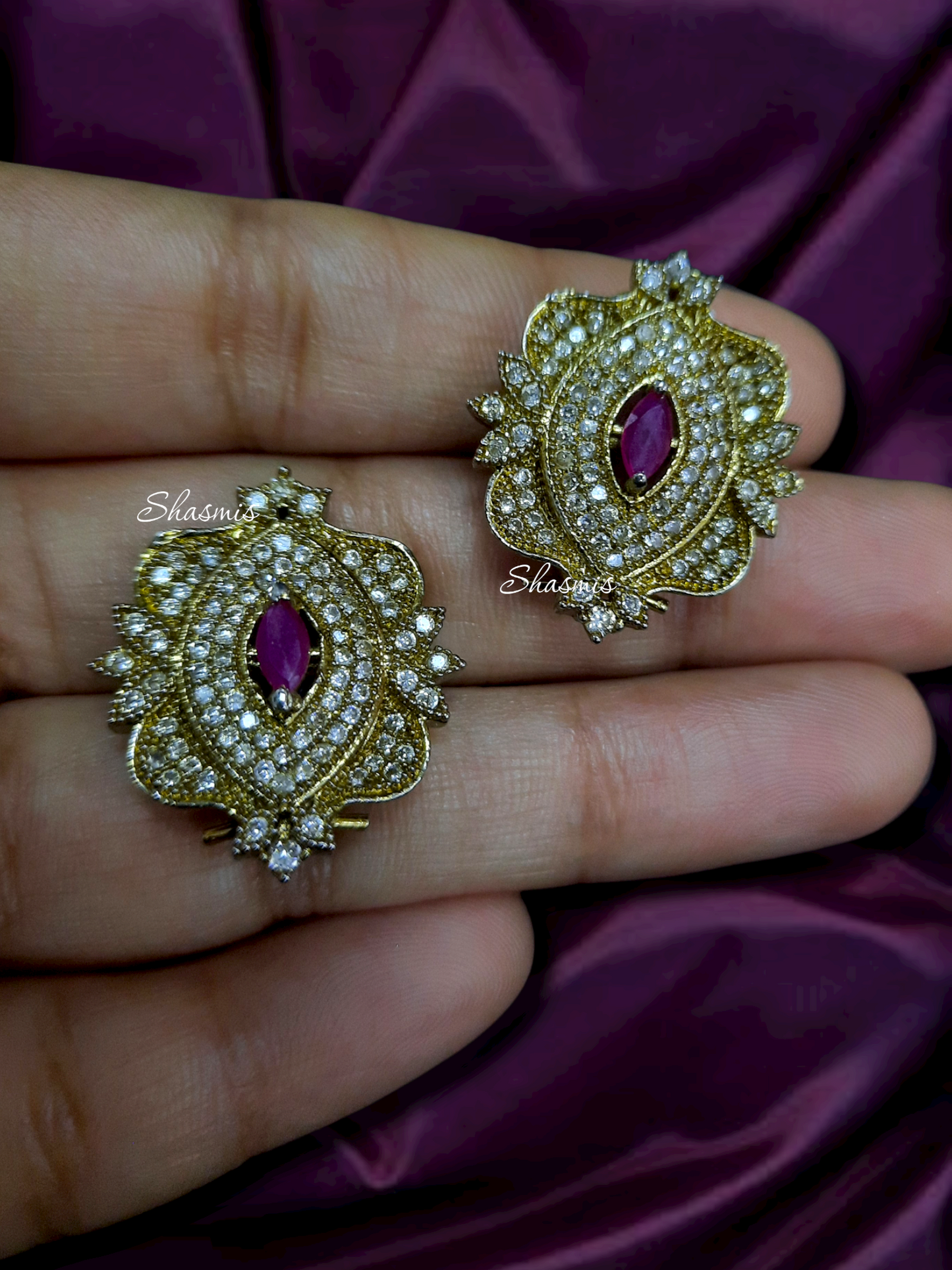 Ruby Centre Stone American Diamond Earrings