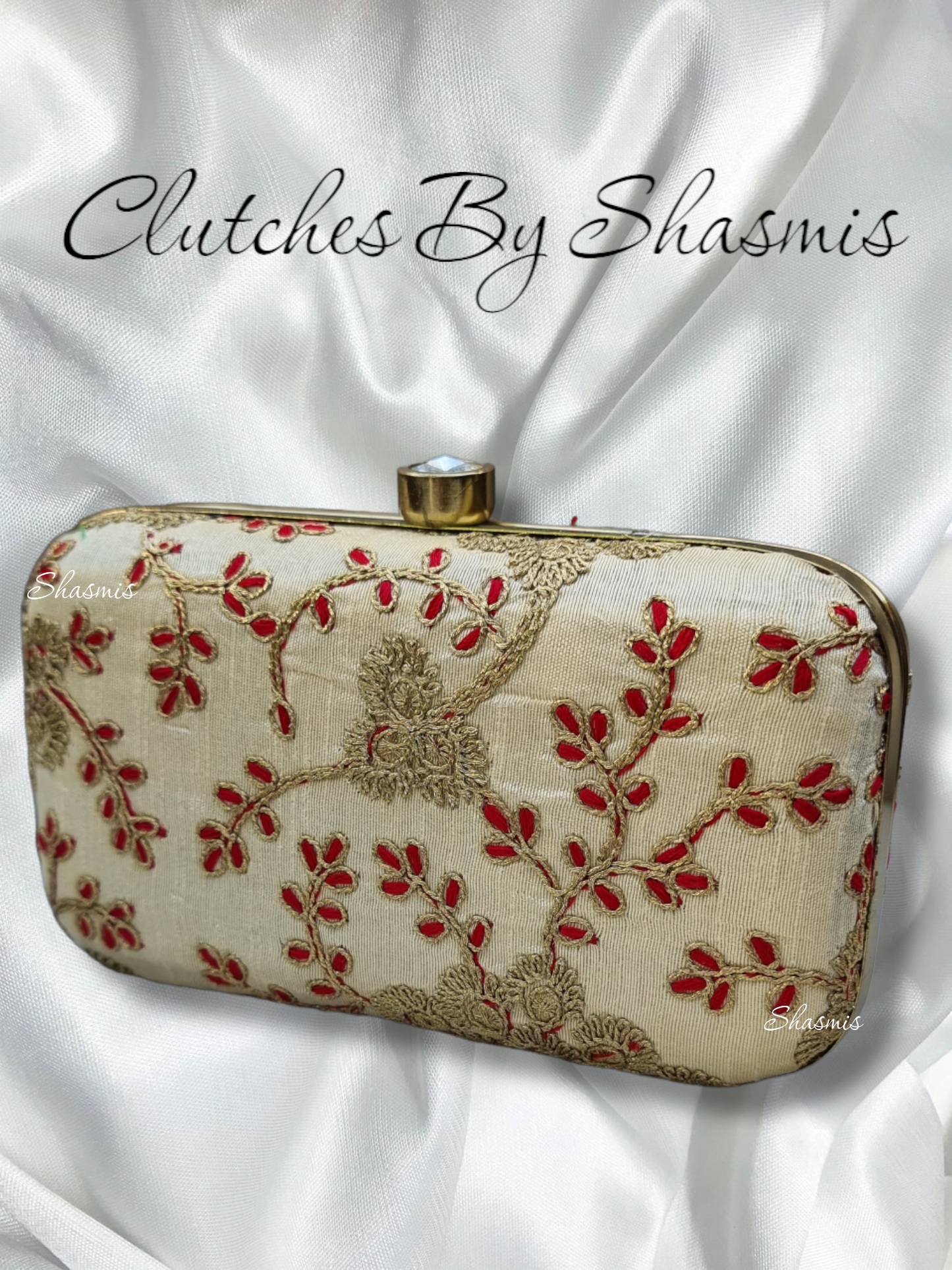 Red Color Embroidery Work Designer Clutcher