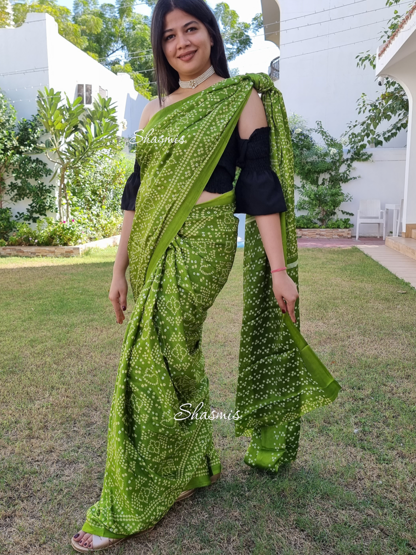 Green Color Bandhani Silk Saree