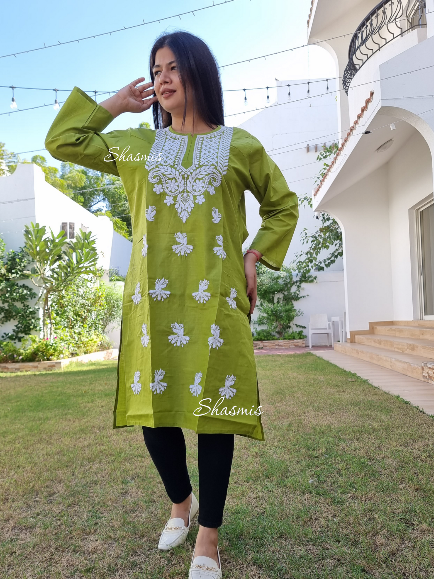 Green Color Kurti With ChikankarI Work