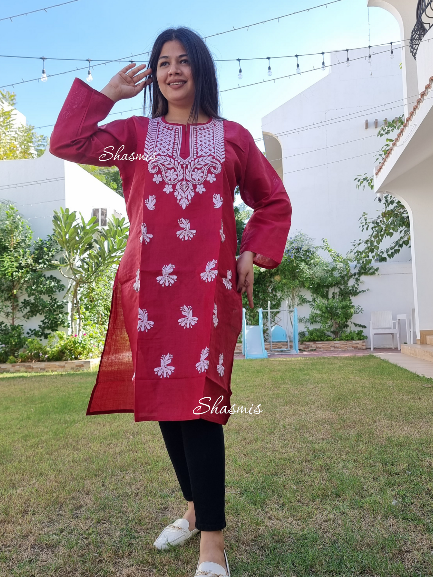 Maroon Color Kurti With Chikankari Embroidery Work