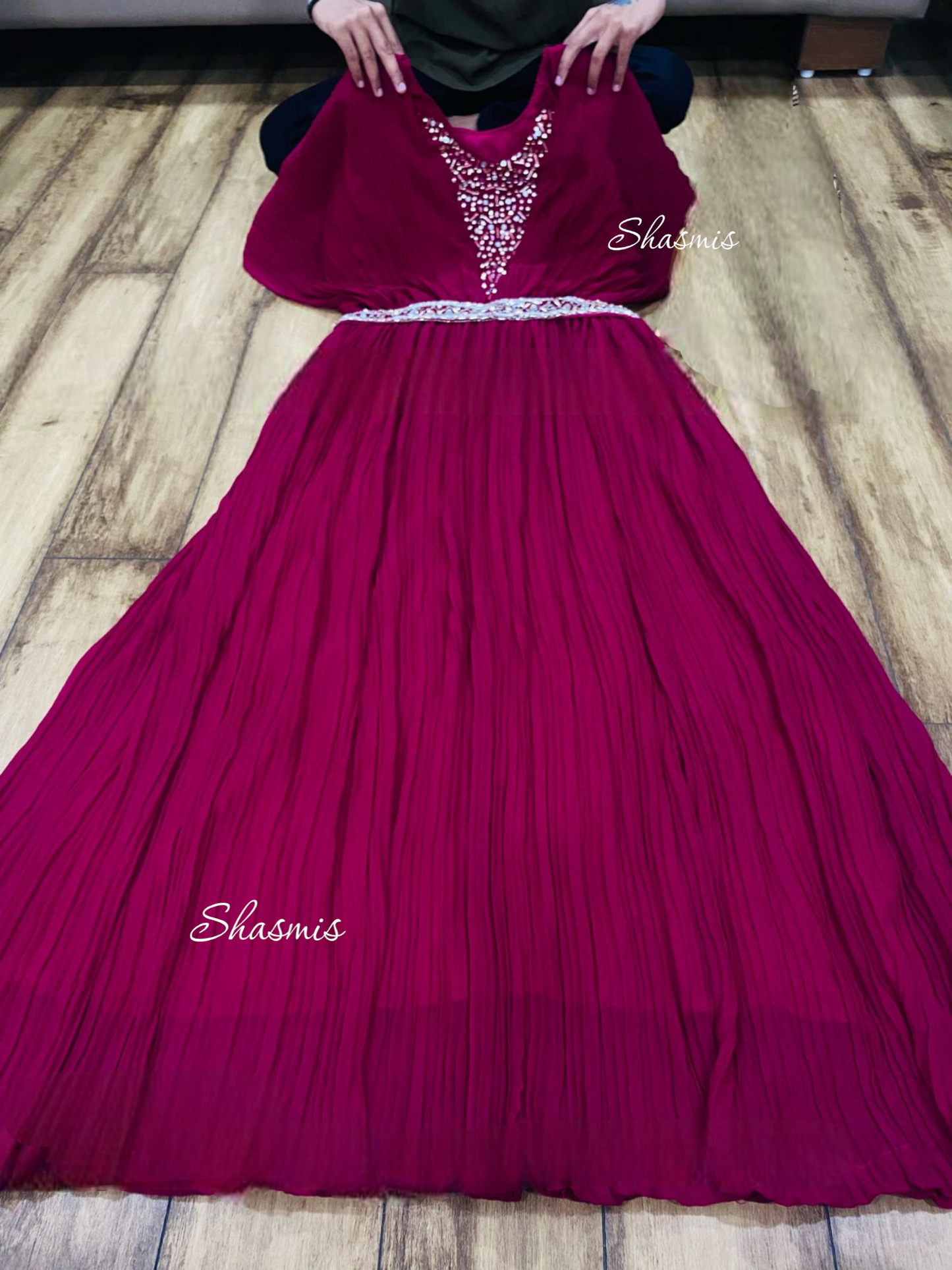 Magenta Color Sequence Work On Choli Dress