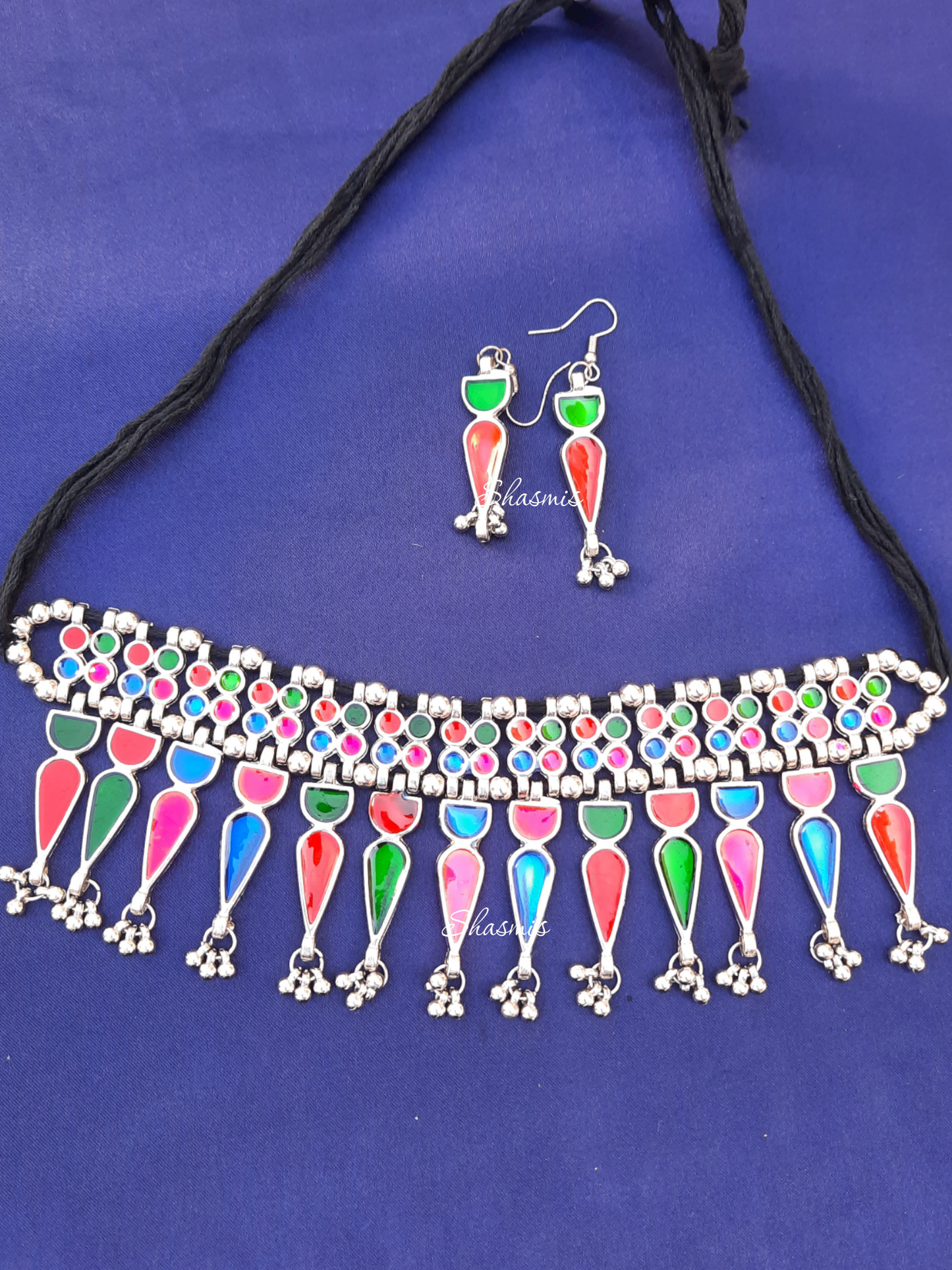 Wide Afghani Colorful Oxidised Necklace