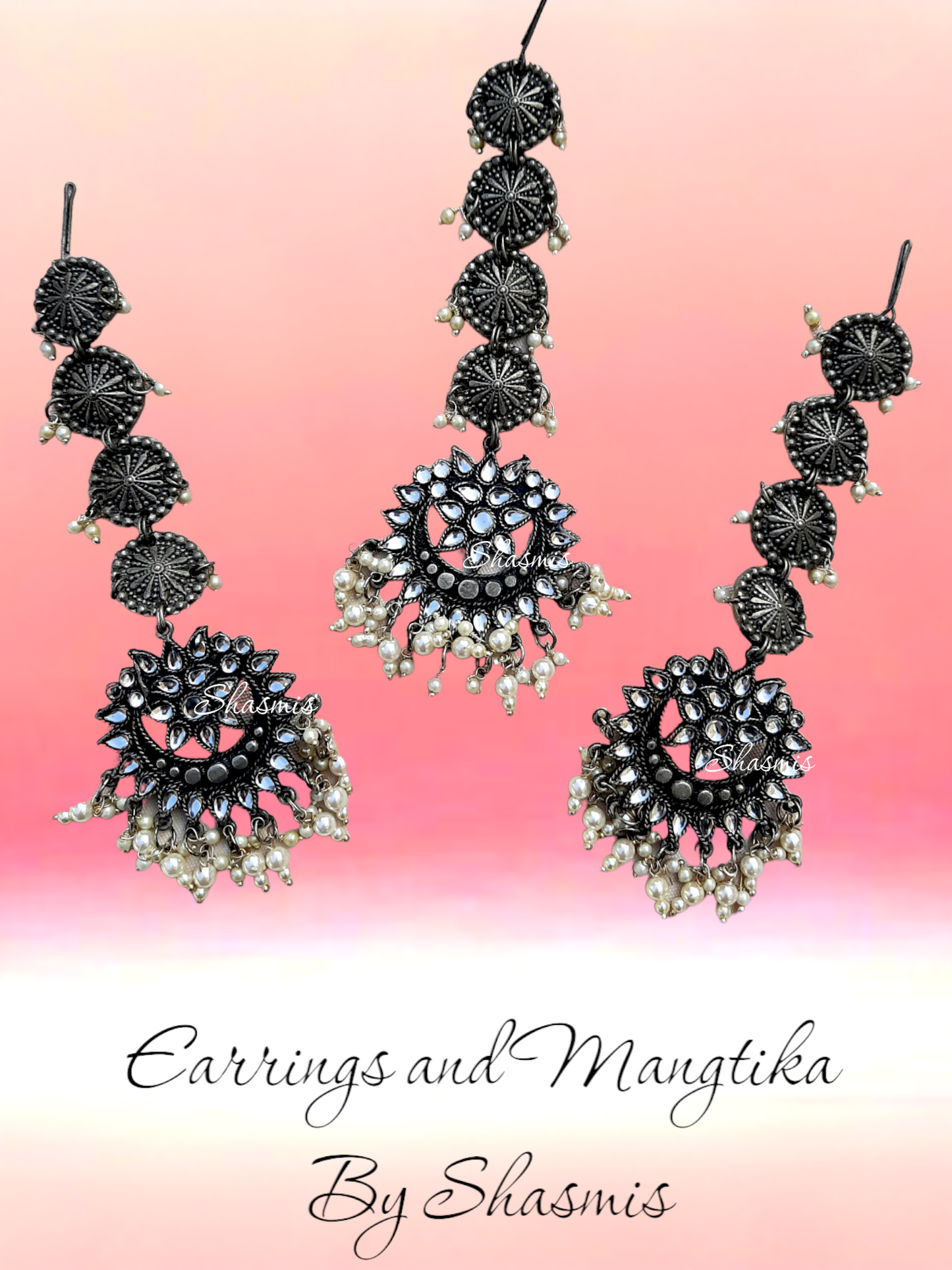 Silver Oxidised Afghani Earrings and Mangitika Combo