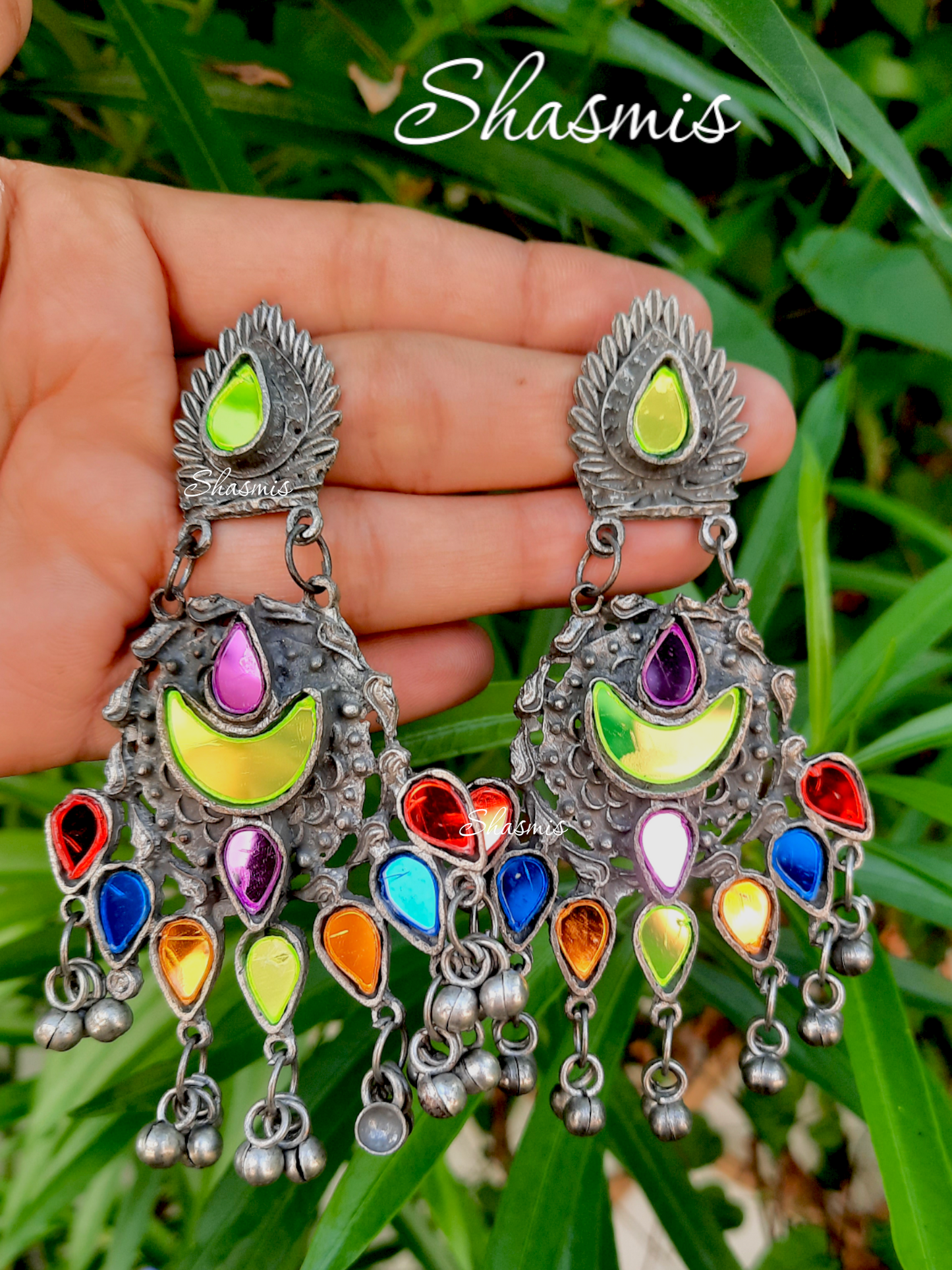 Long Drop Multi Color Sequence Afghani Earrings
