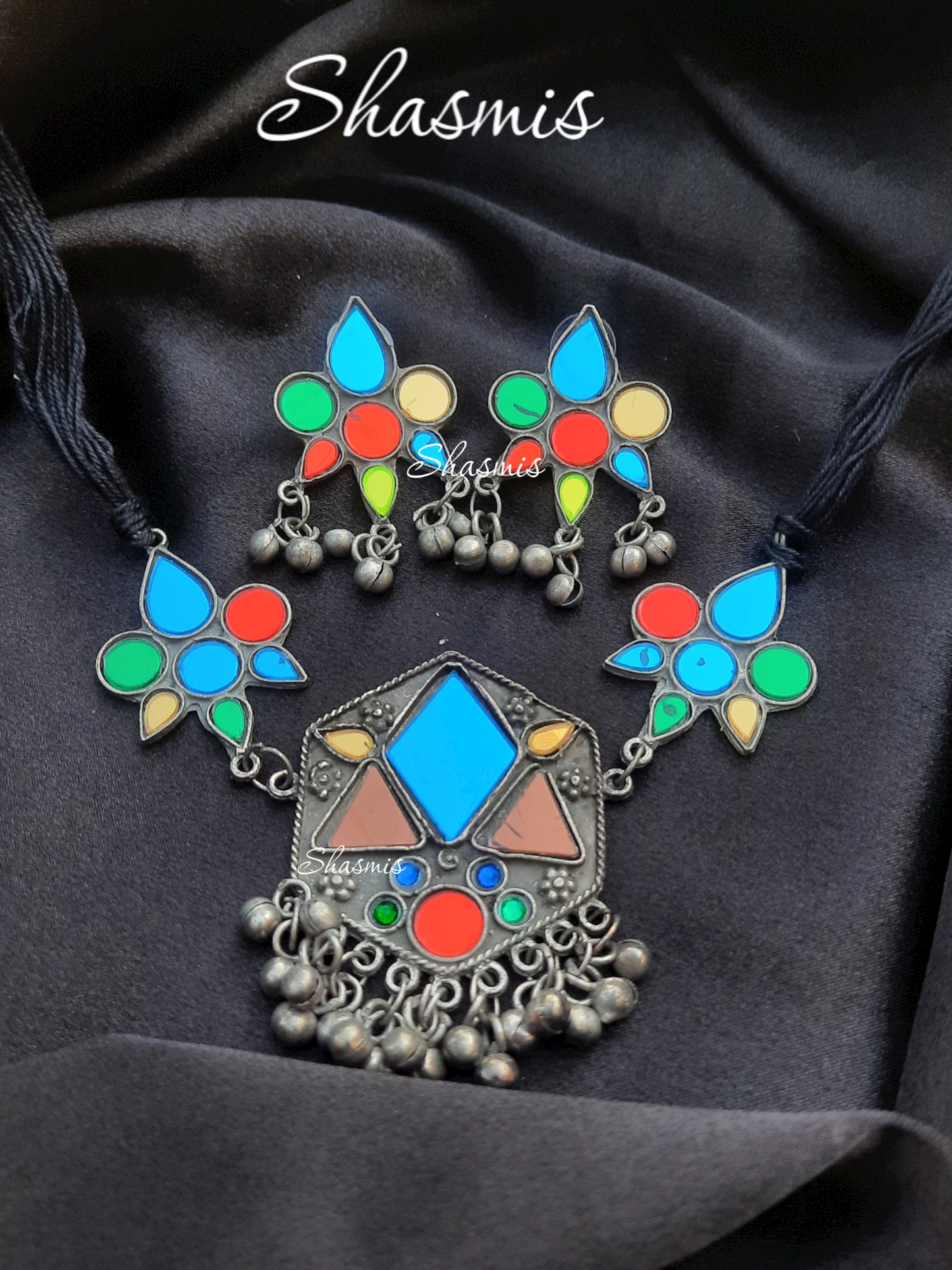 Sequence Multicolor Afghani Choker With Earrings