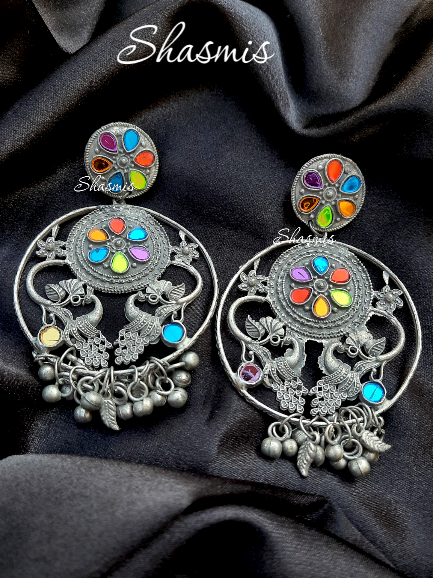 Afghani Long Hoop Peacock Design Earrings