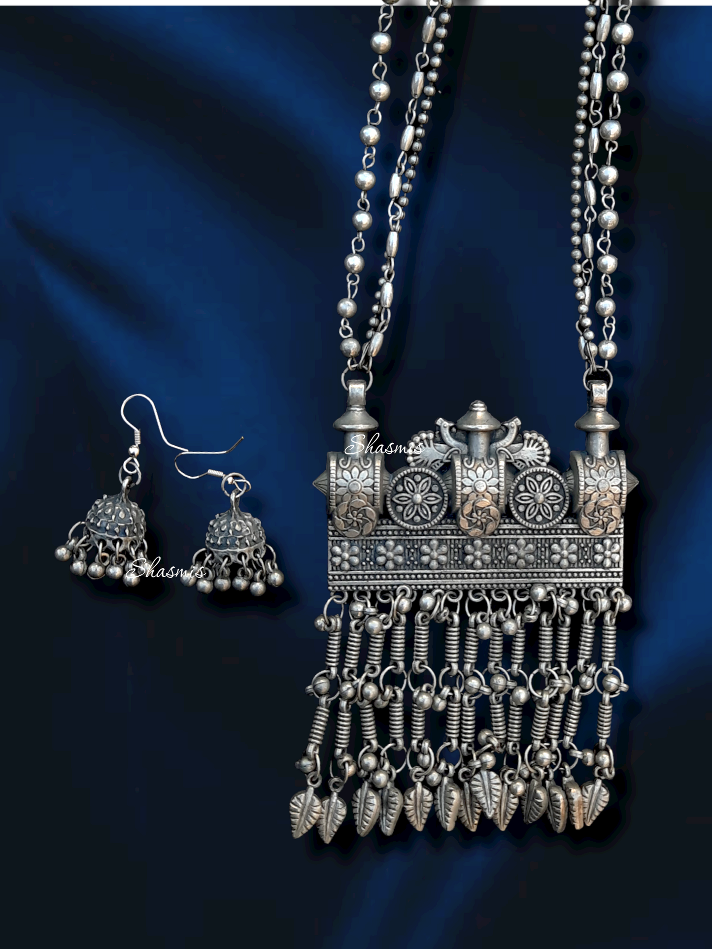 Long Oxidised Afghani Necklace With Earrings