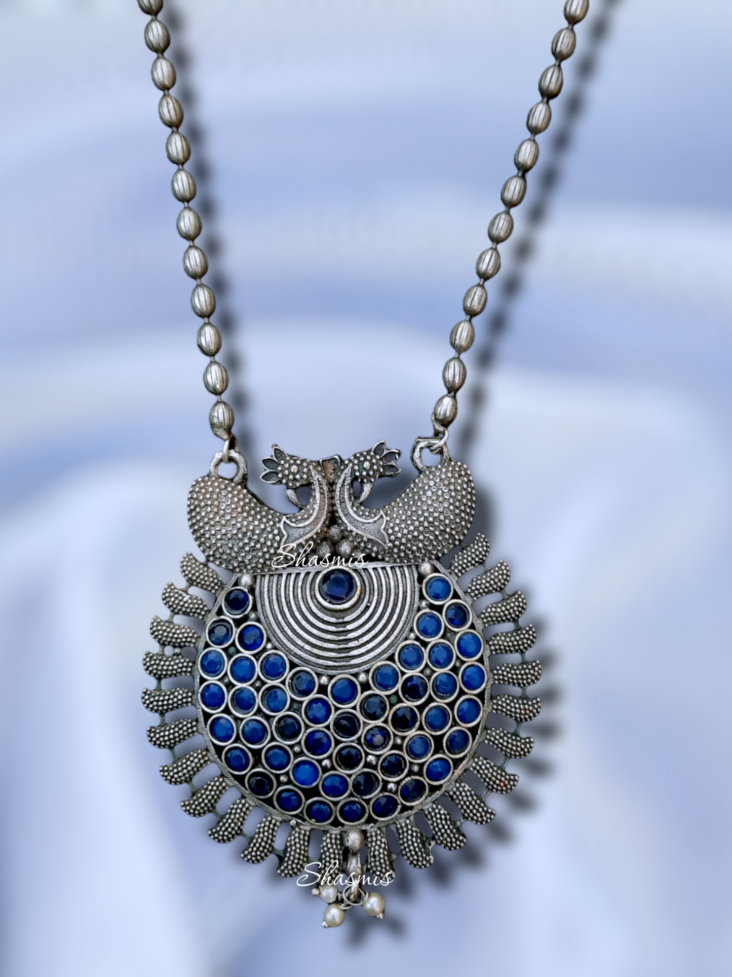 Blue Color Stone Oxidised Necklace