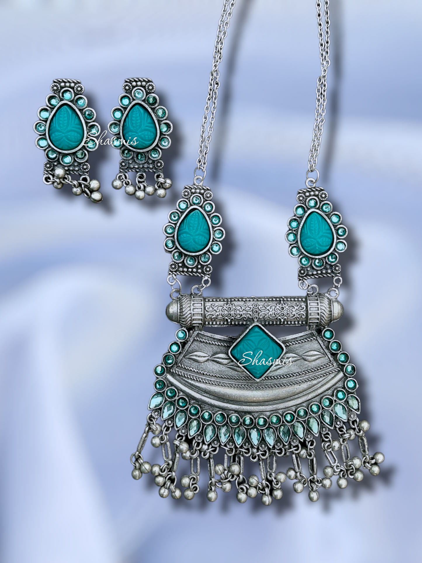 Torquoise Stone Silver Oxidised Necklace