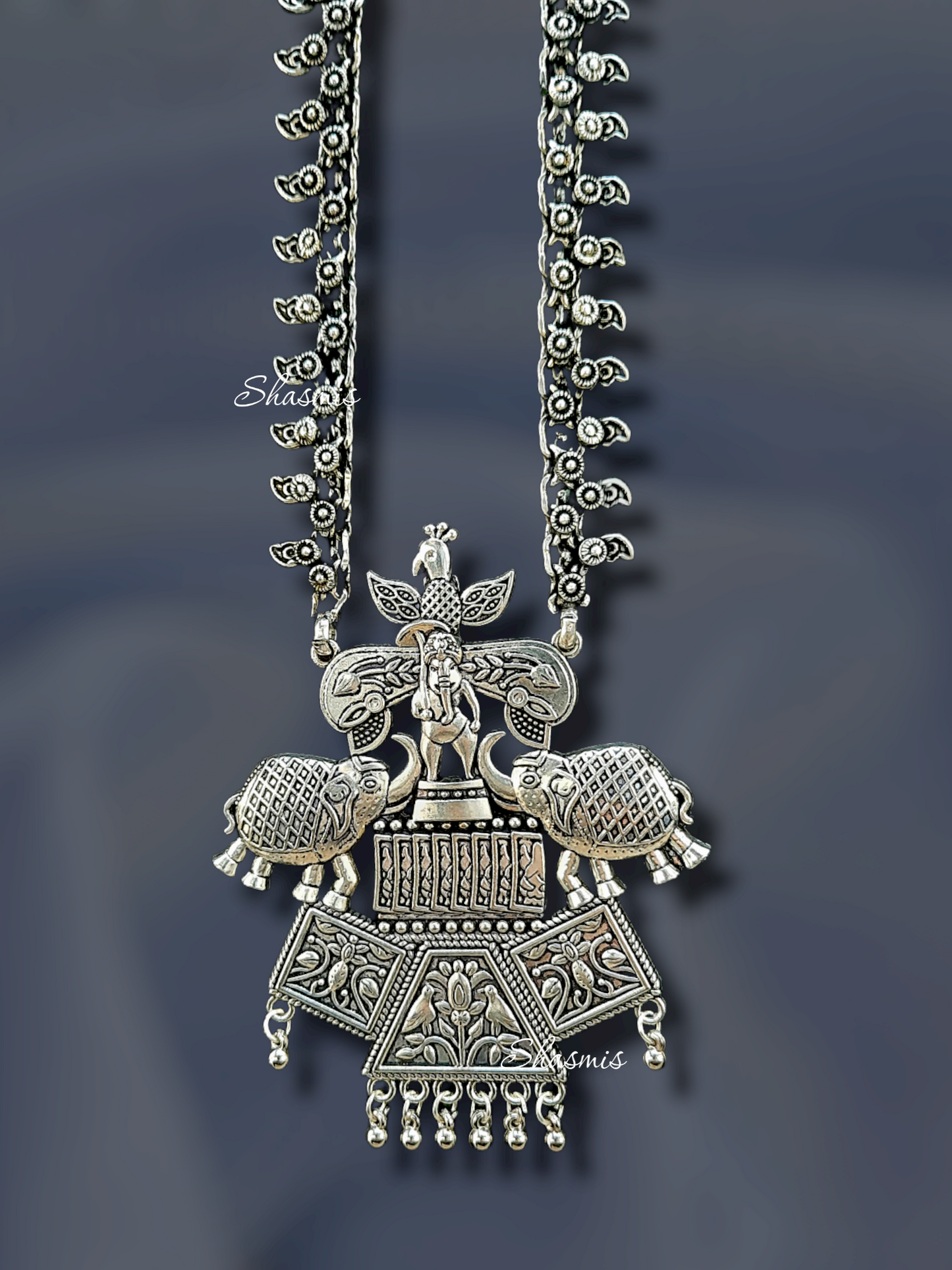 Traditional Oxidised Elephant Design Necklace