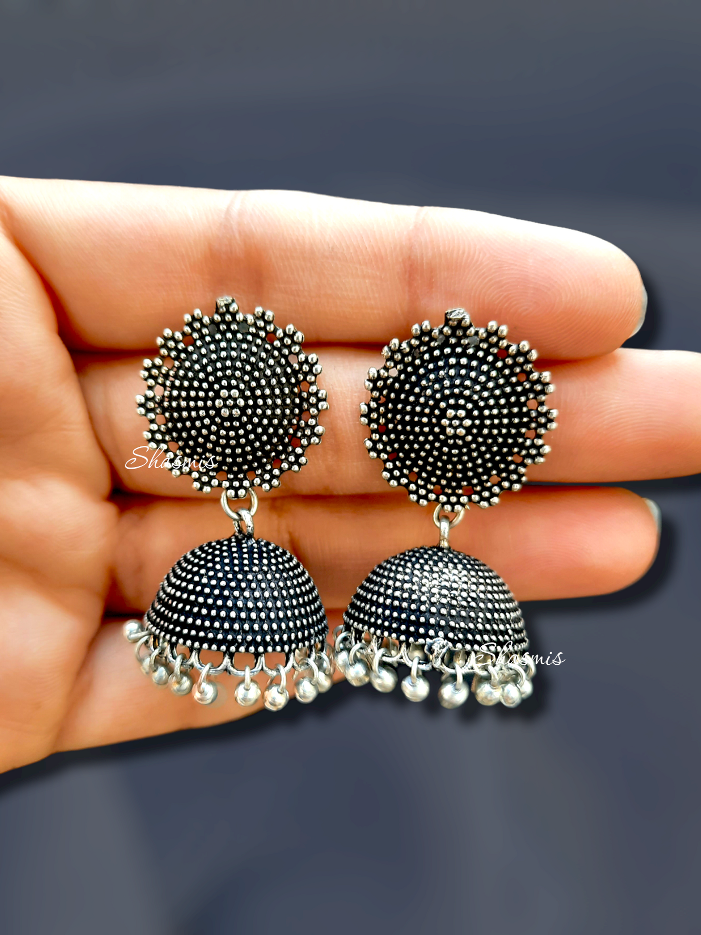 Blue Color Centre Stone Oxidised Necklace with Earrings