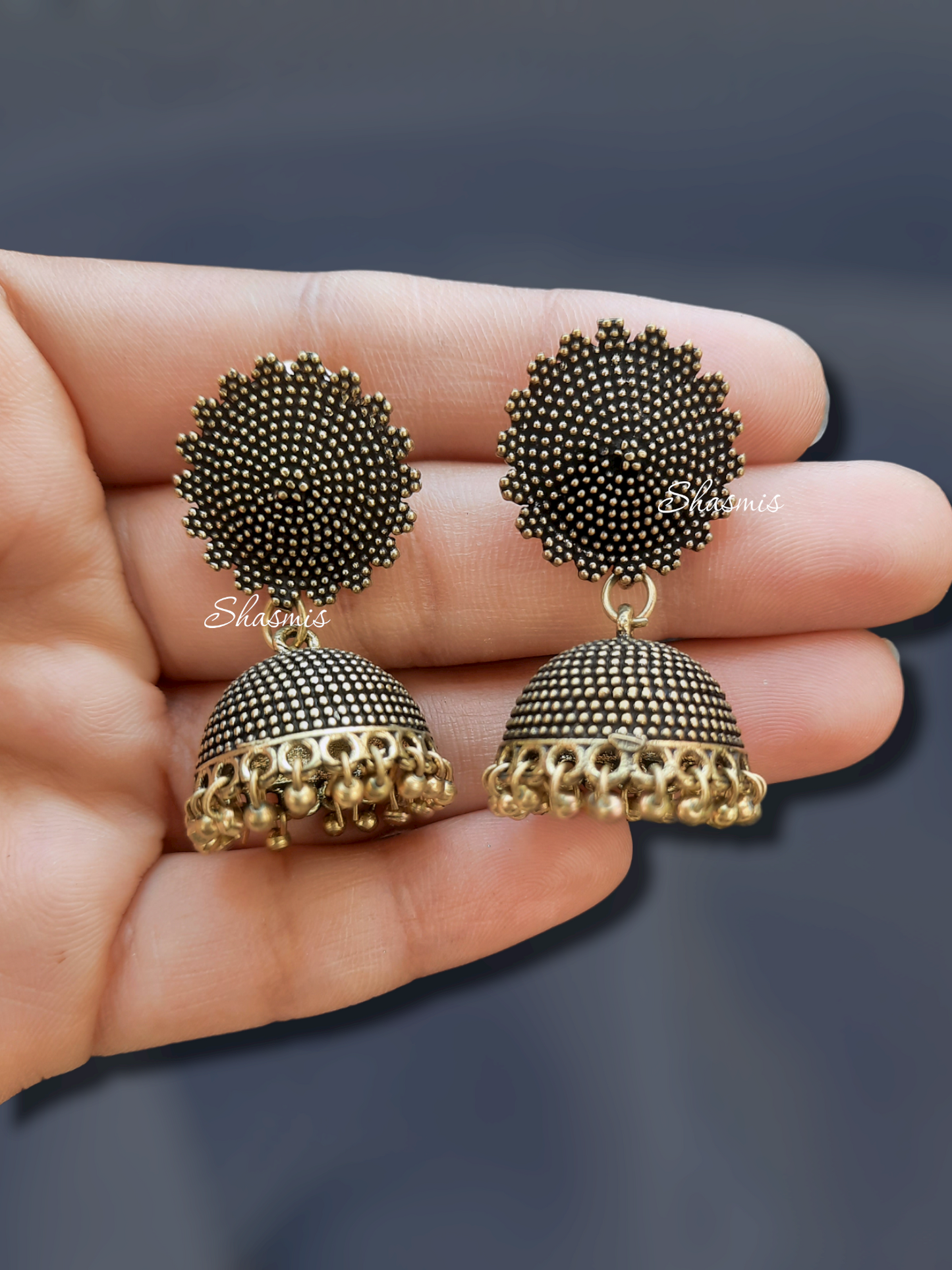 Long Oxidised Gold Necklace With Earrings