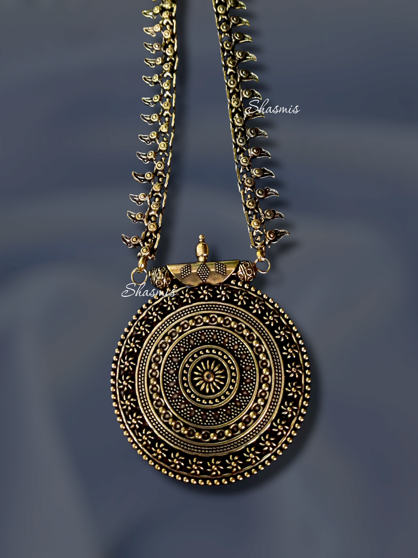 Gun Metal Plating Long Oxidised Neclace