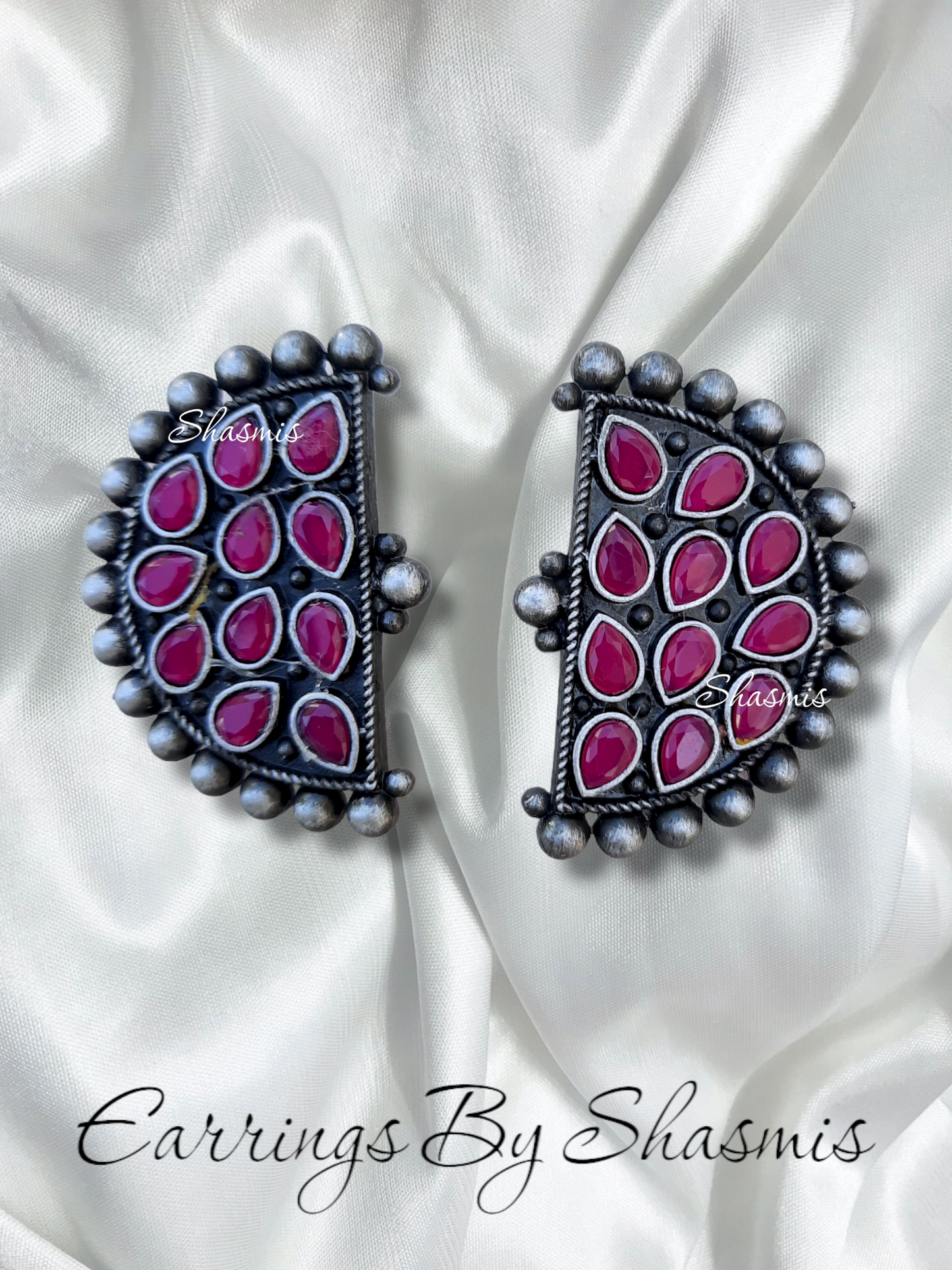 Magenta Pink Color D shape Earrings