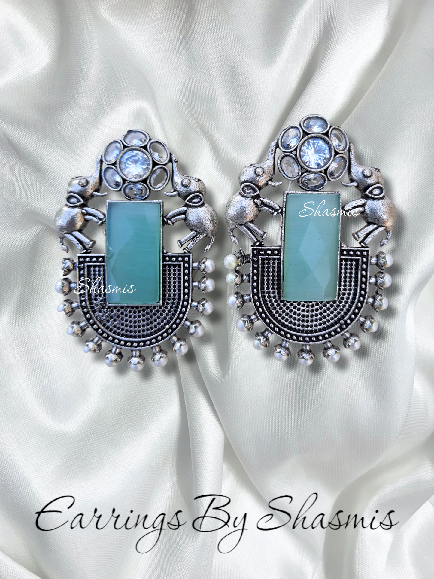 Torquoise Color Elephant Design Earrings