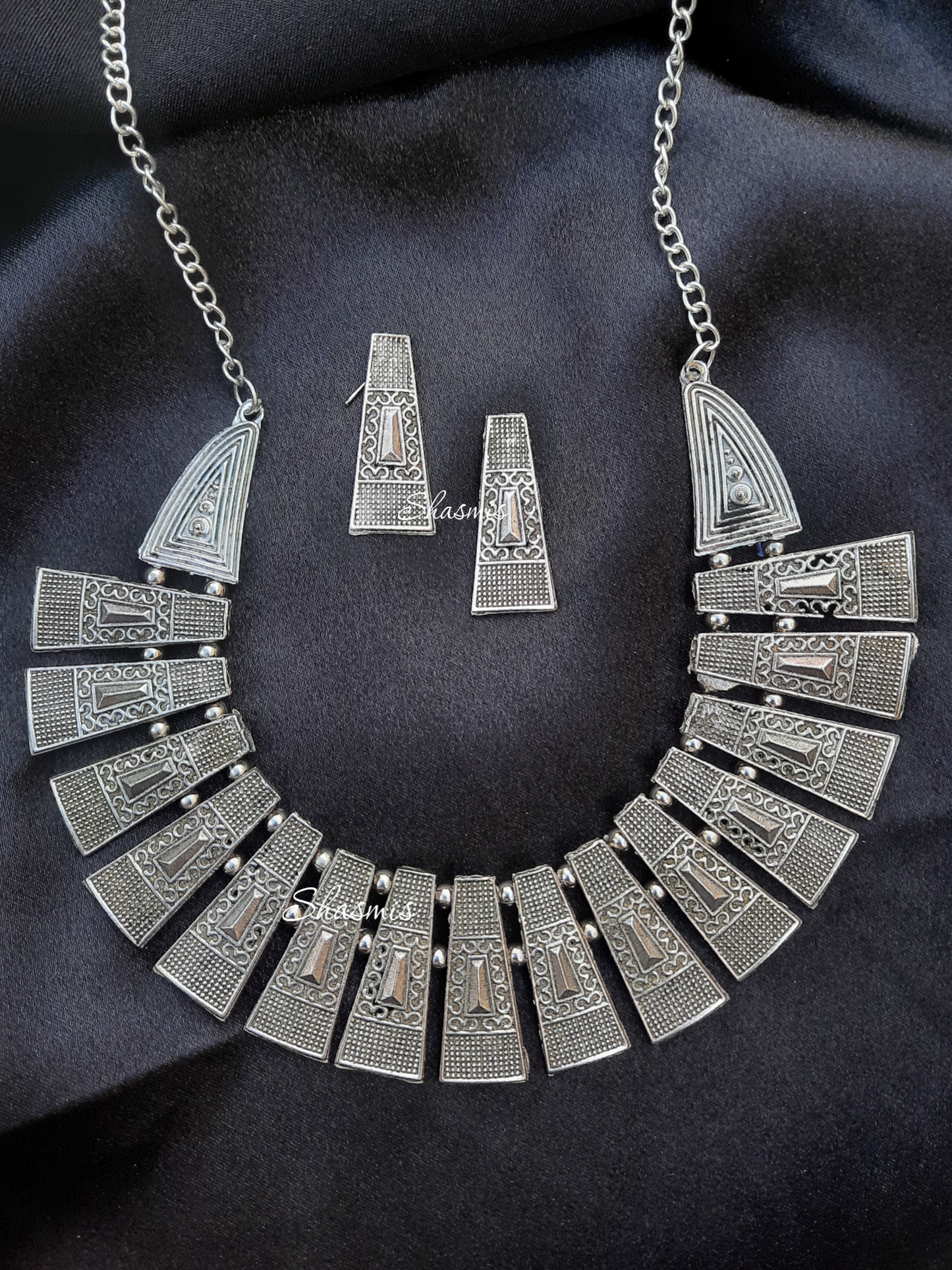German Silver Oxidised Statement Necklace
