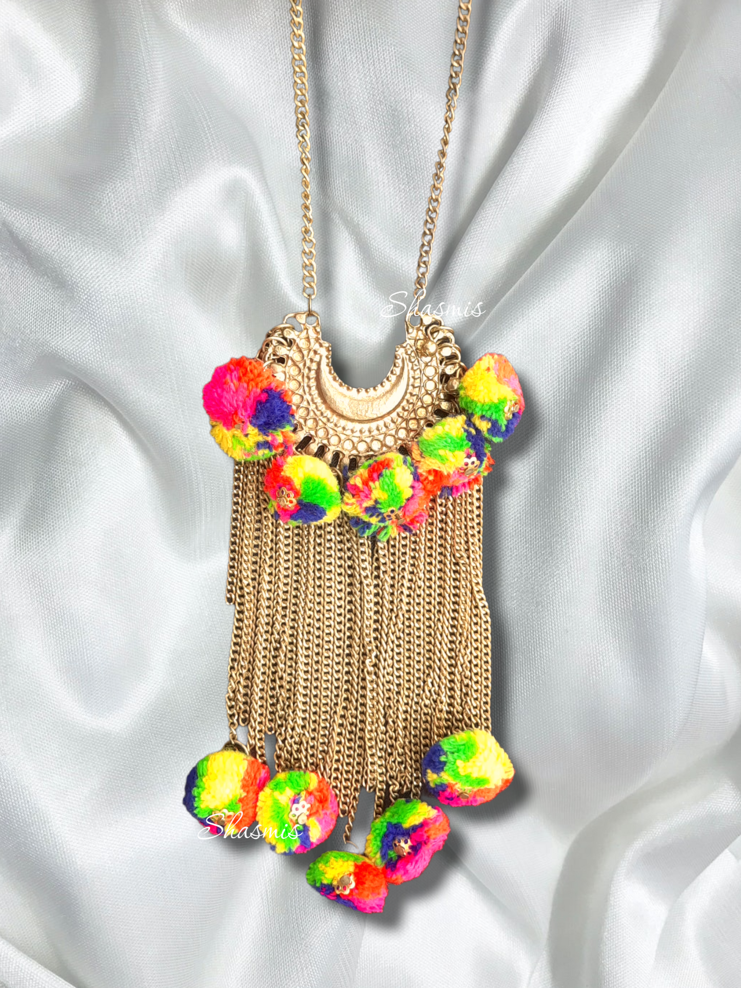 Long Amazing Multicolor Woollen Tread Gold Plating Necklace