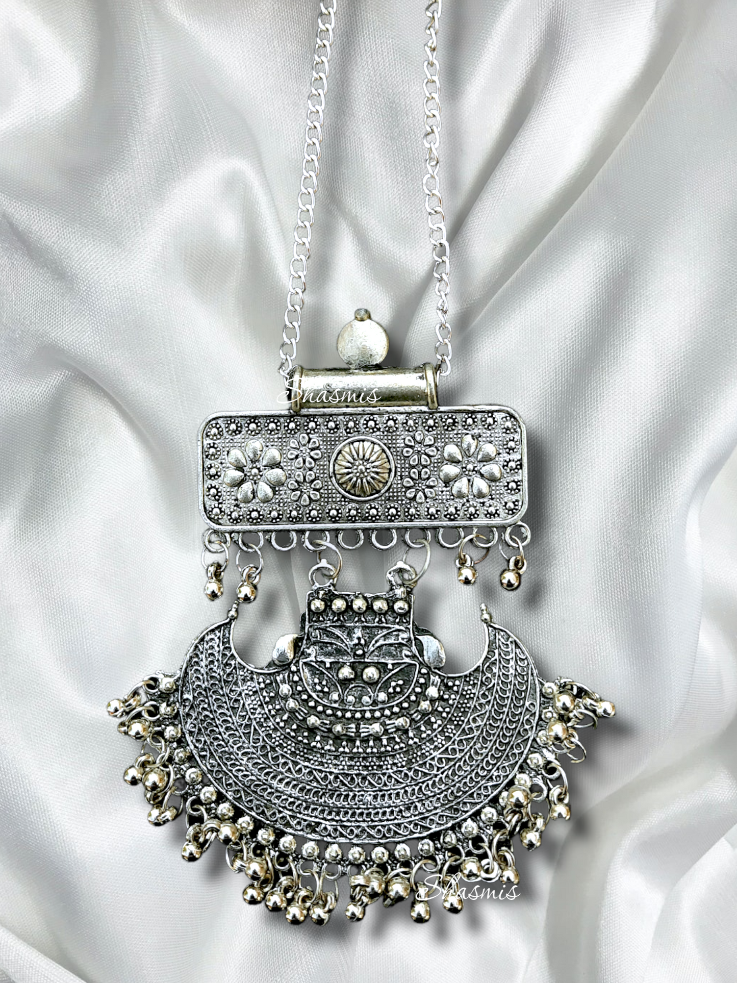 Long Pendent Silver Oxidised Necklace