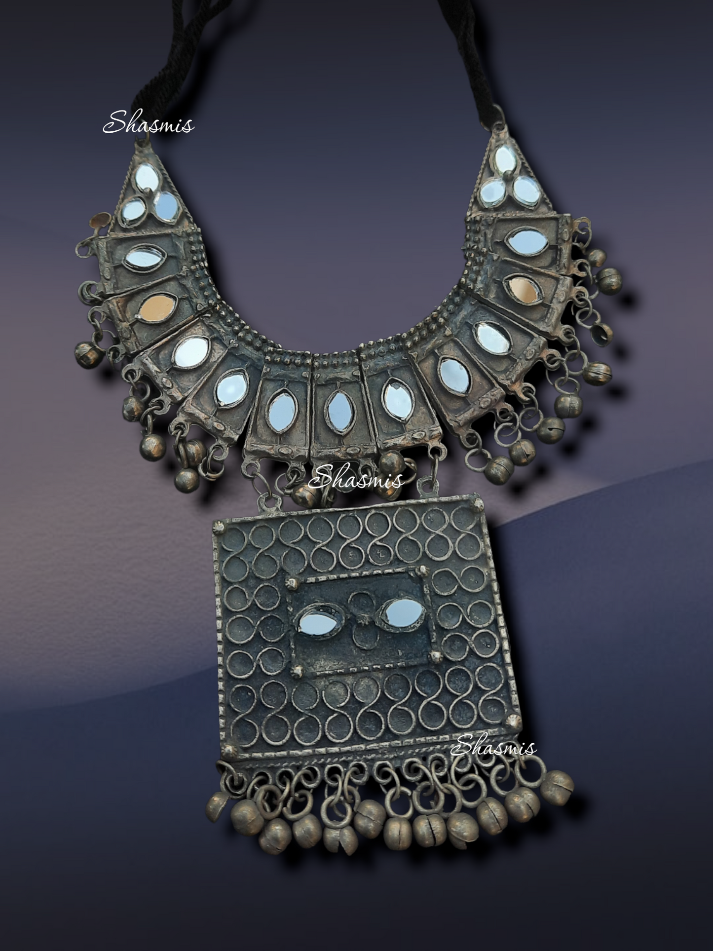 White Sequence German Silver Oxidised Necklace