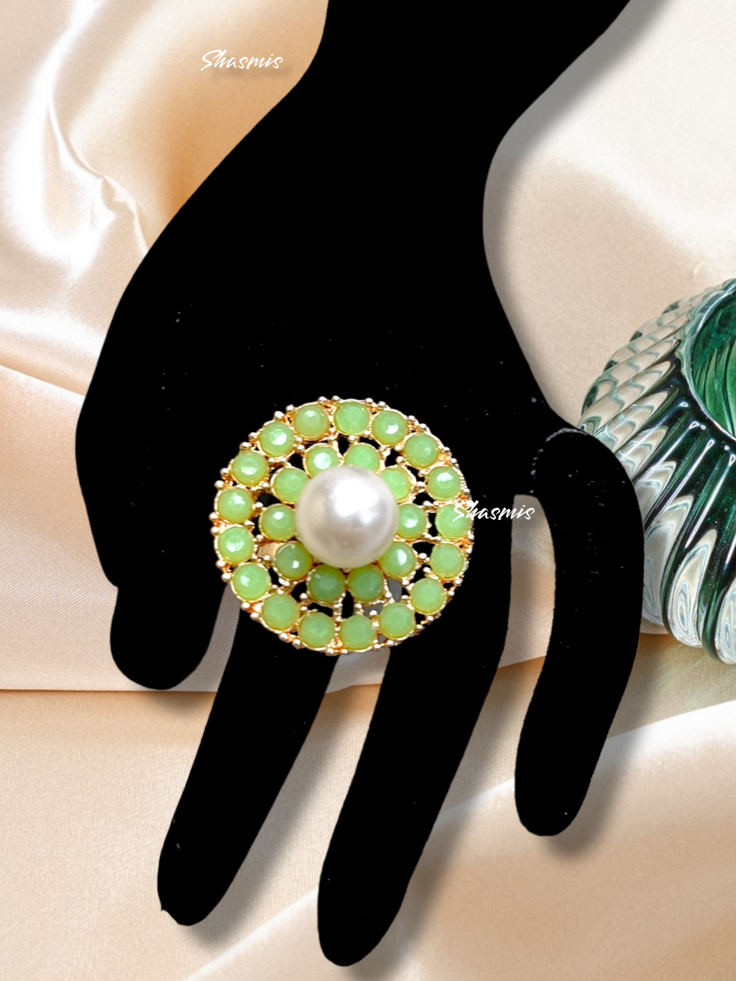 Stone With Centre Pearl Rose Gold Finish Ring
