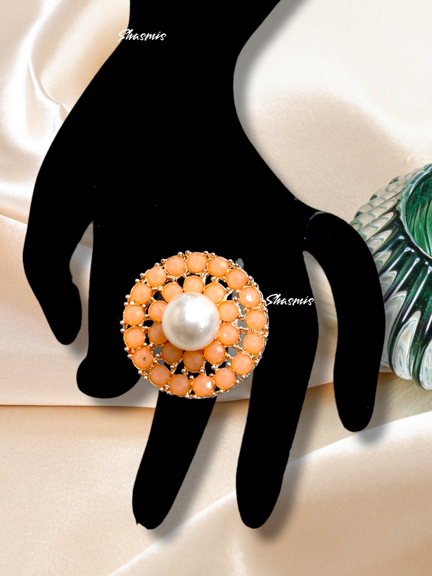 Stone With Centre Pearl Rose Gold Finish Ring