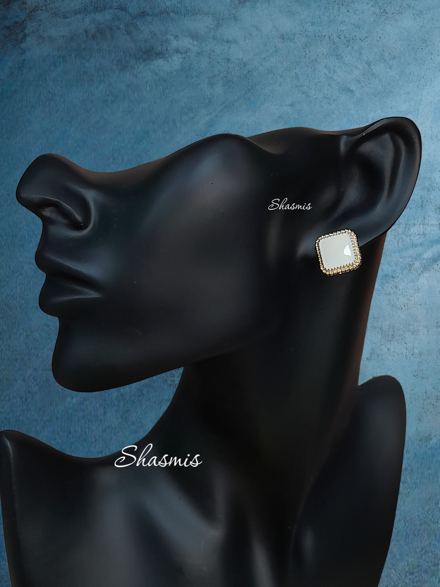 White Square Stud Earrings