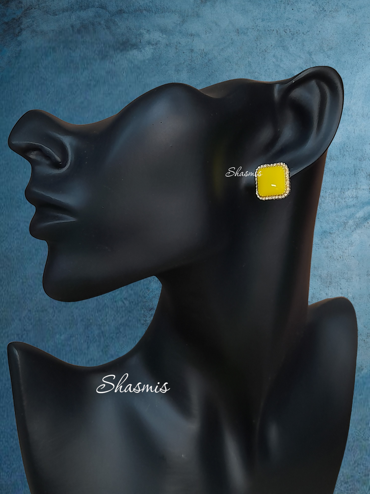 Yellow Square Design Stud Earrings
