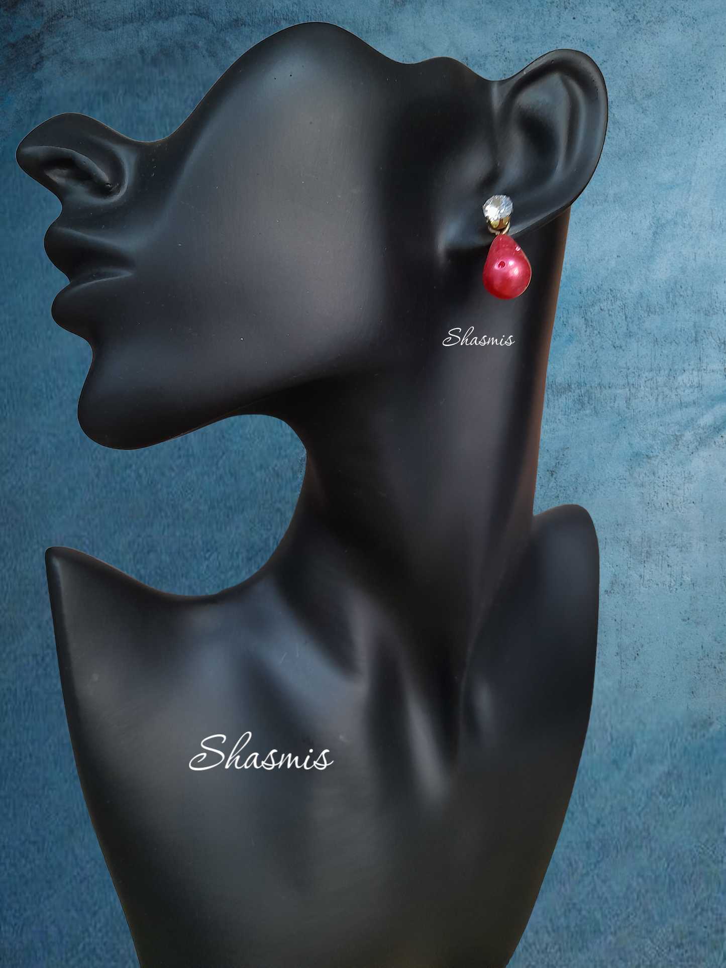Red Color Drop Stud Diamond Earrings