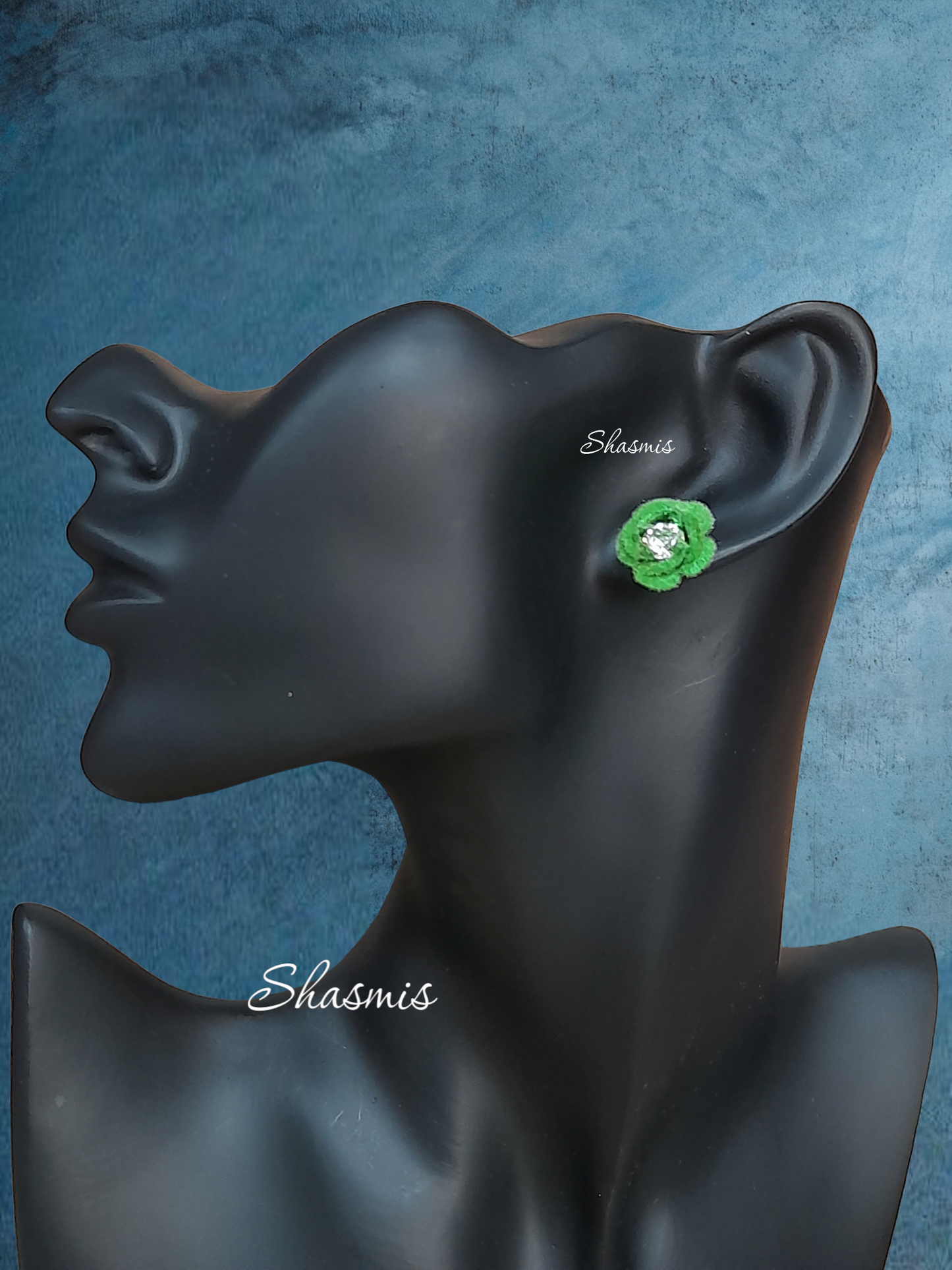 Green Flower Stud Earrings