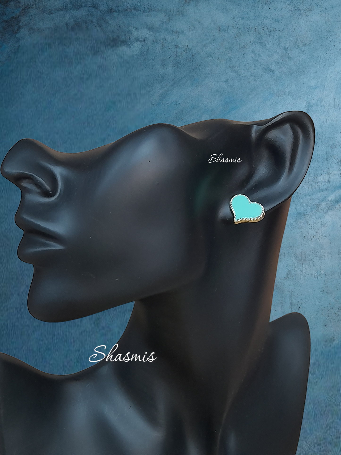 Sea Green Color Heart Shape Design Stud Earrings
