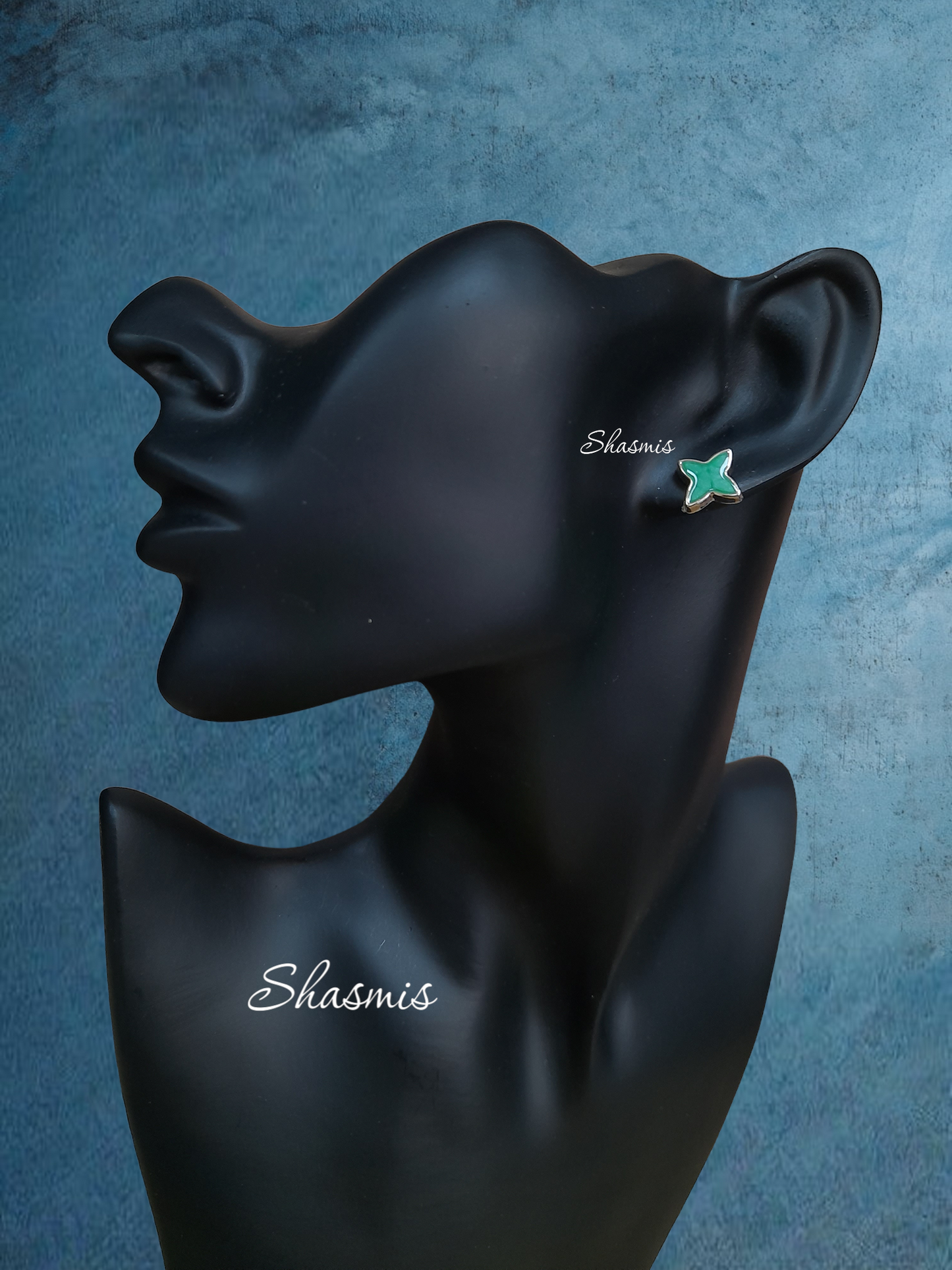 Green Color Star Design Stud Earrings
