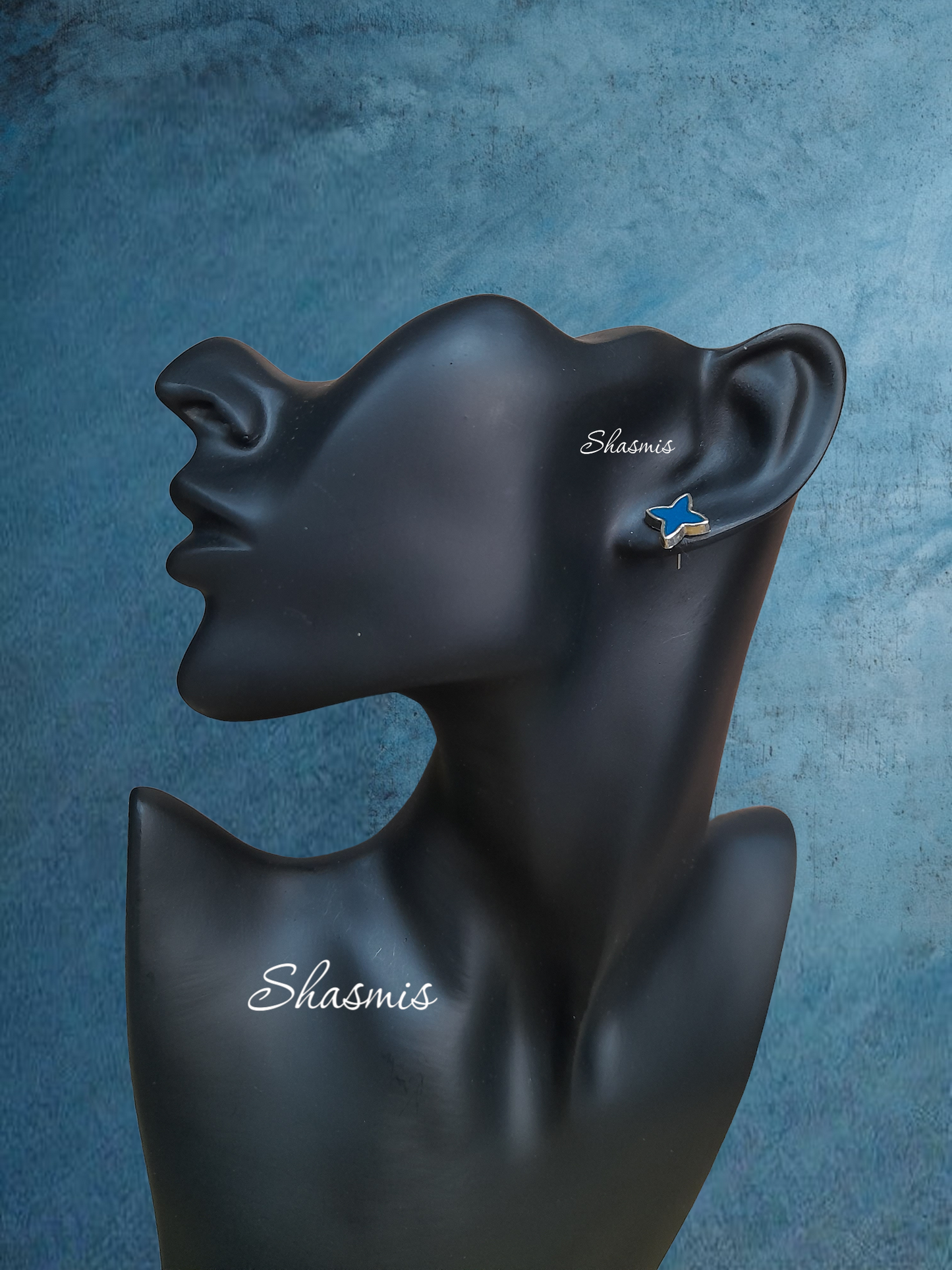 Rama Blue Star Design Stud Earrings