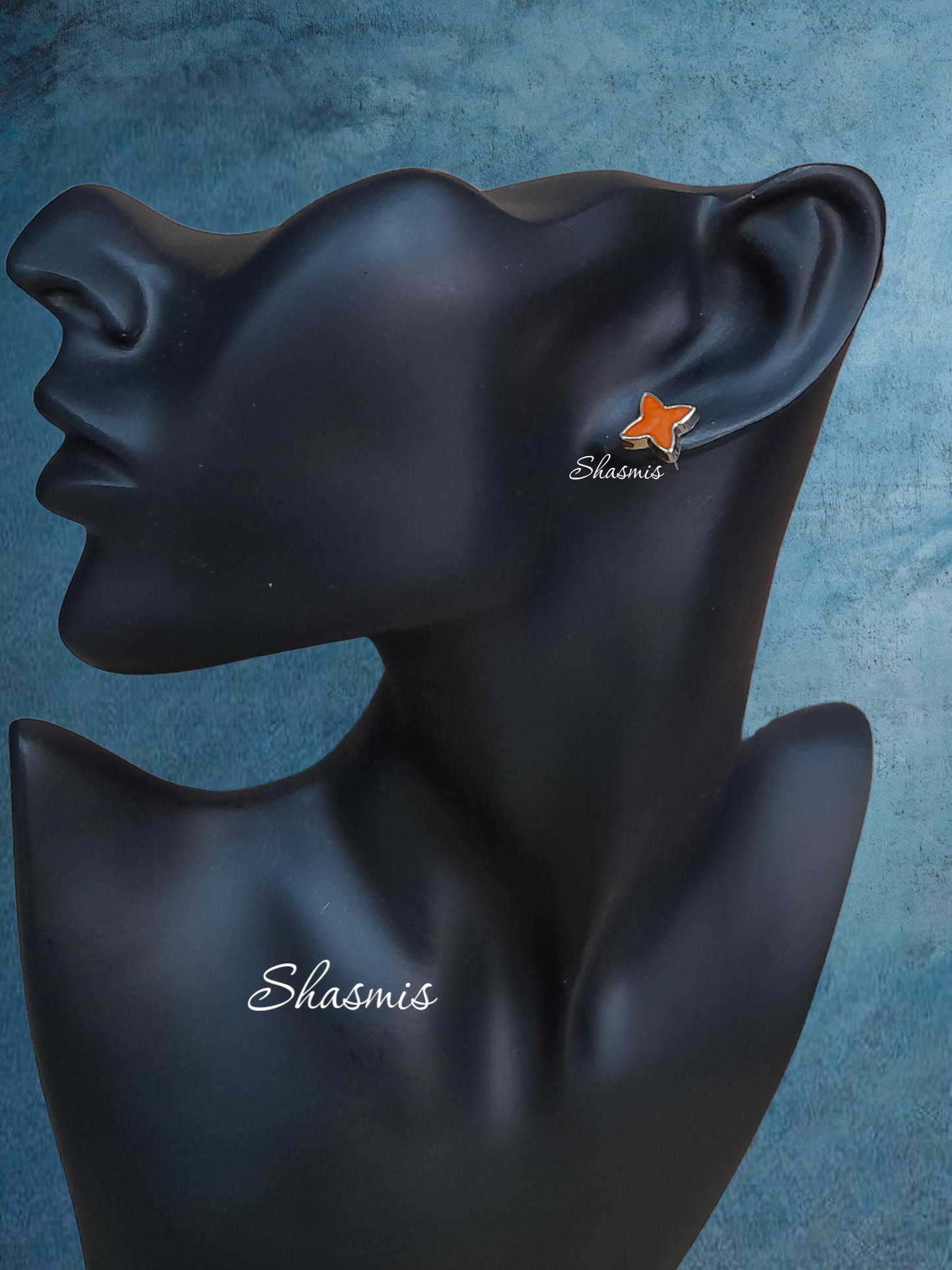 Orange Star Design Stud Earrings