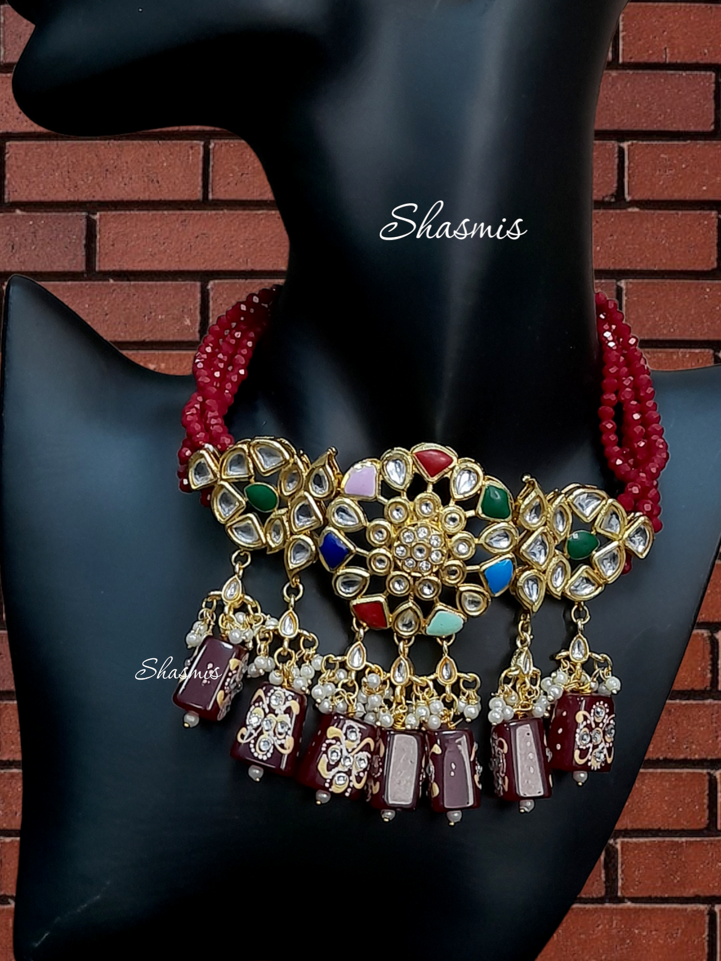 Navrathan Stone Red Color beads Necklace