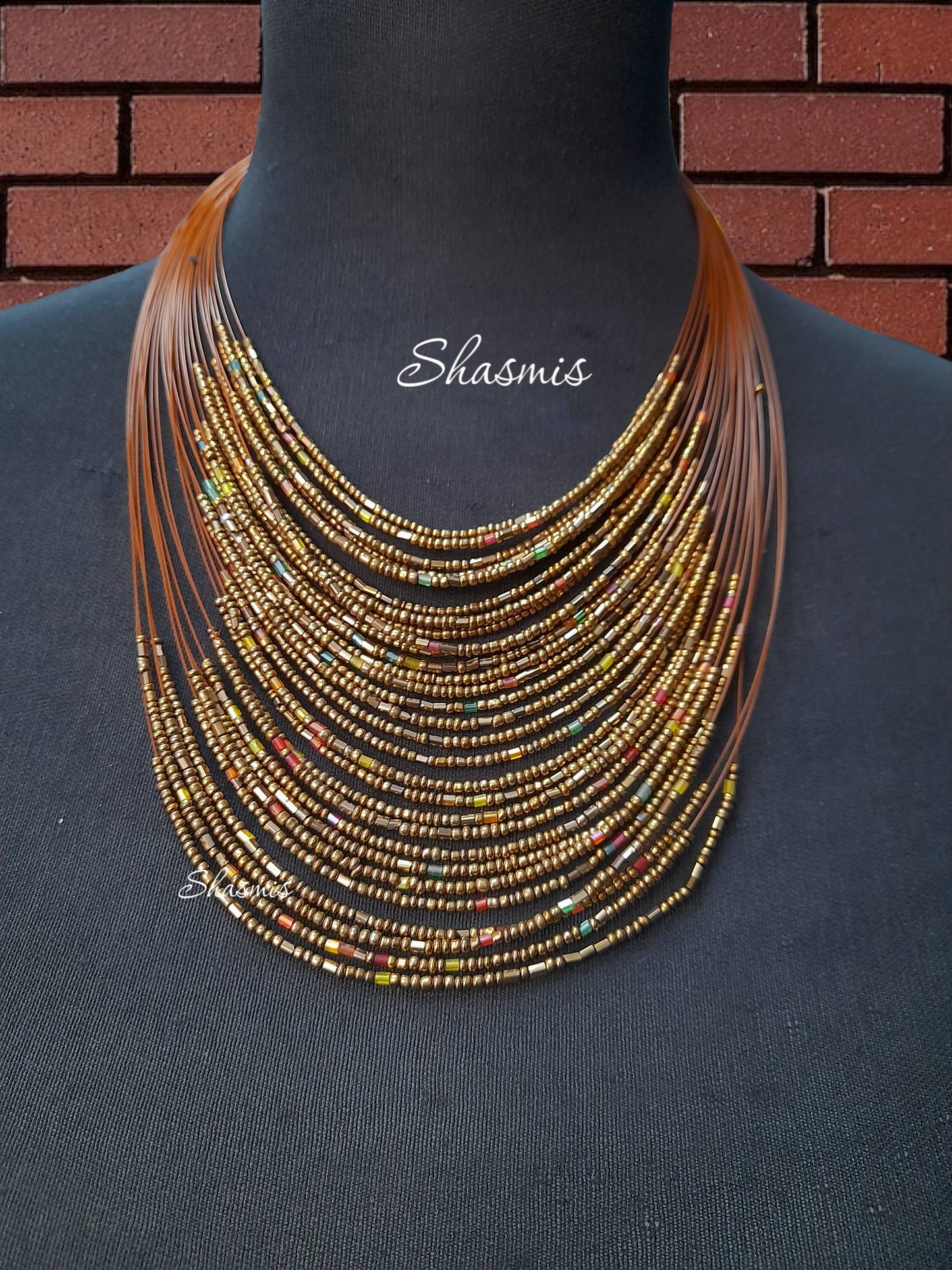 Small Beads Long Layer Metal Necklace