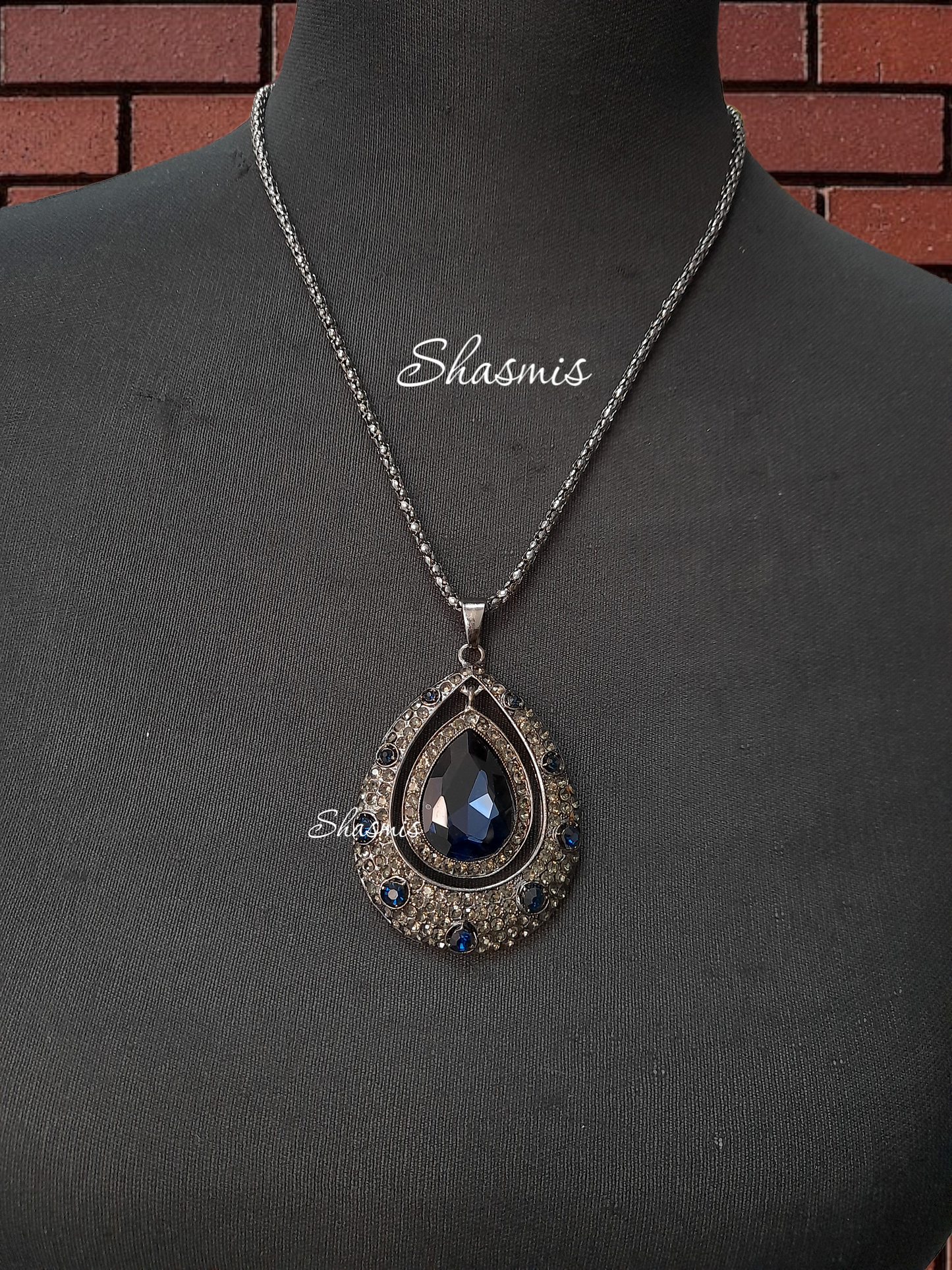 Blue Stone metal Color Long Chain Necklace