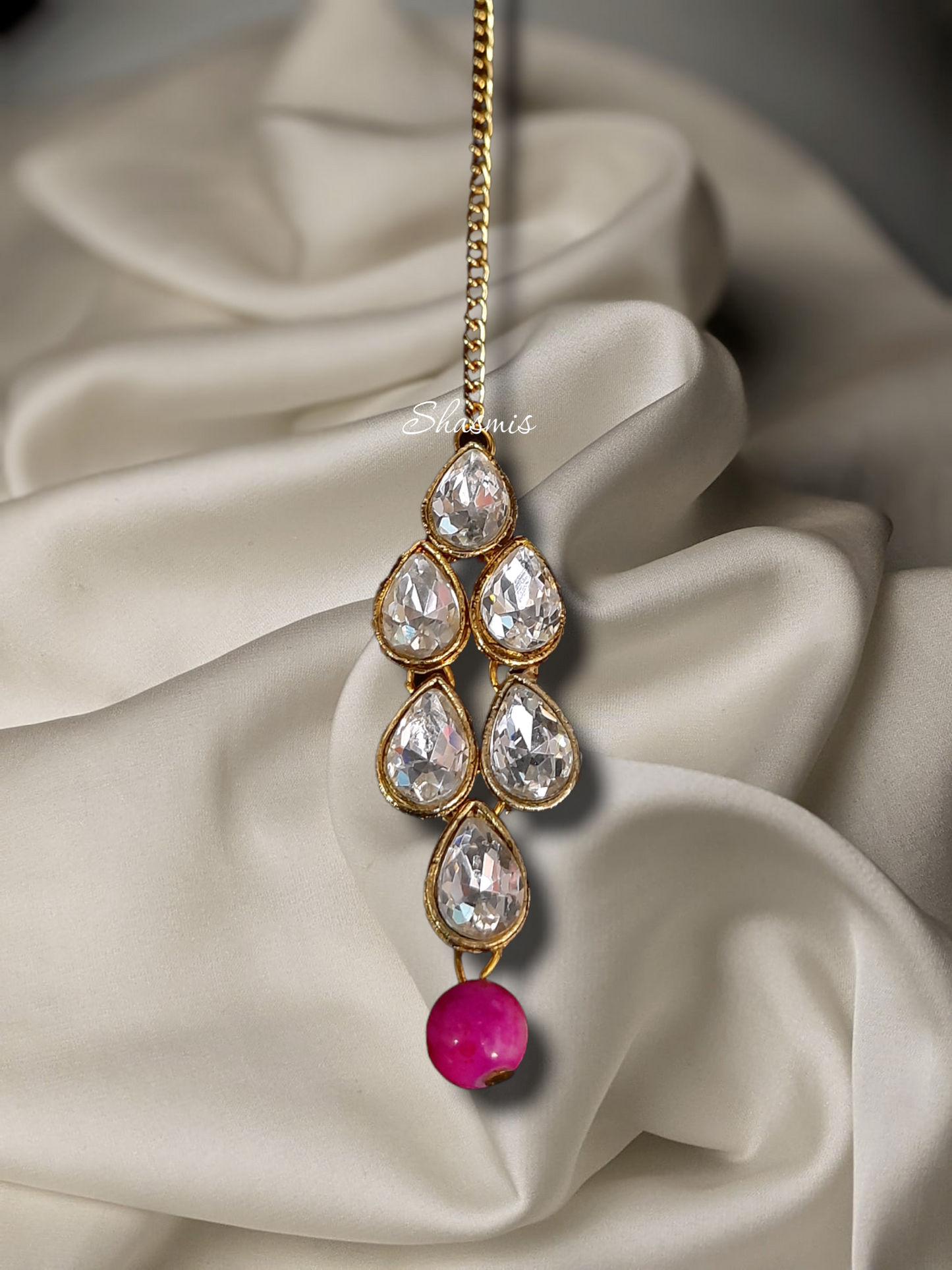 Pink Pearl On Drop Kundan Mangtika