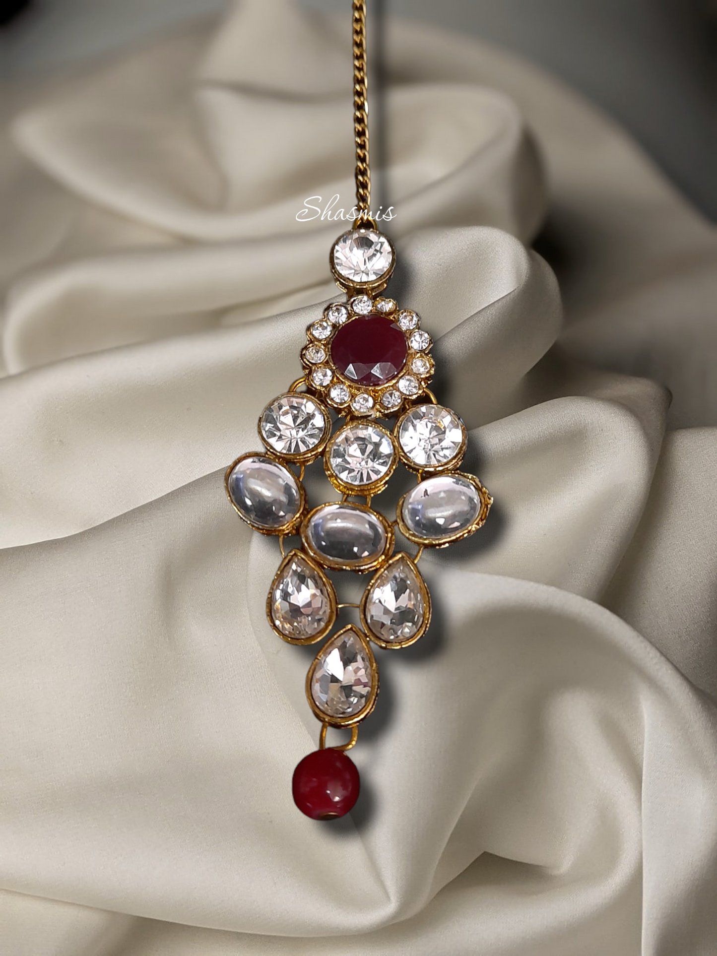Maroon Stone Kundan Mangtika