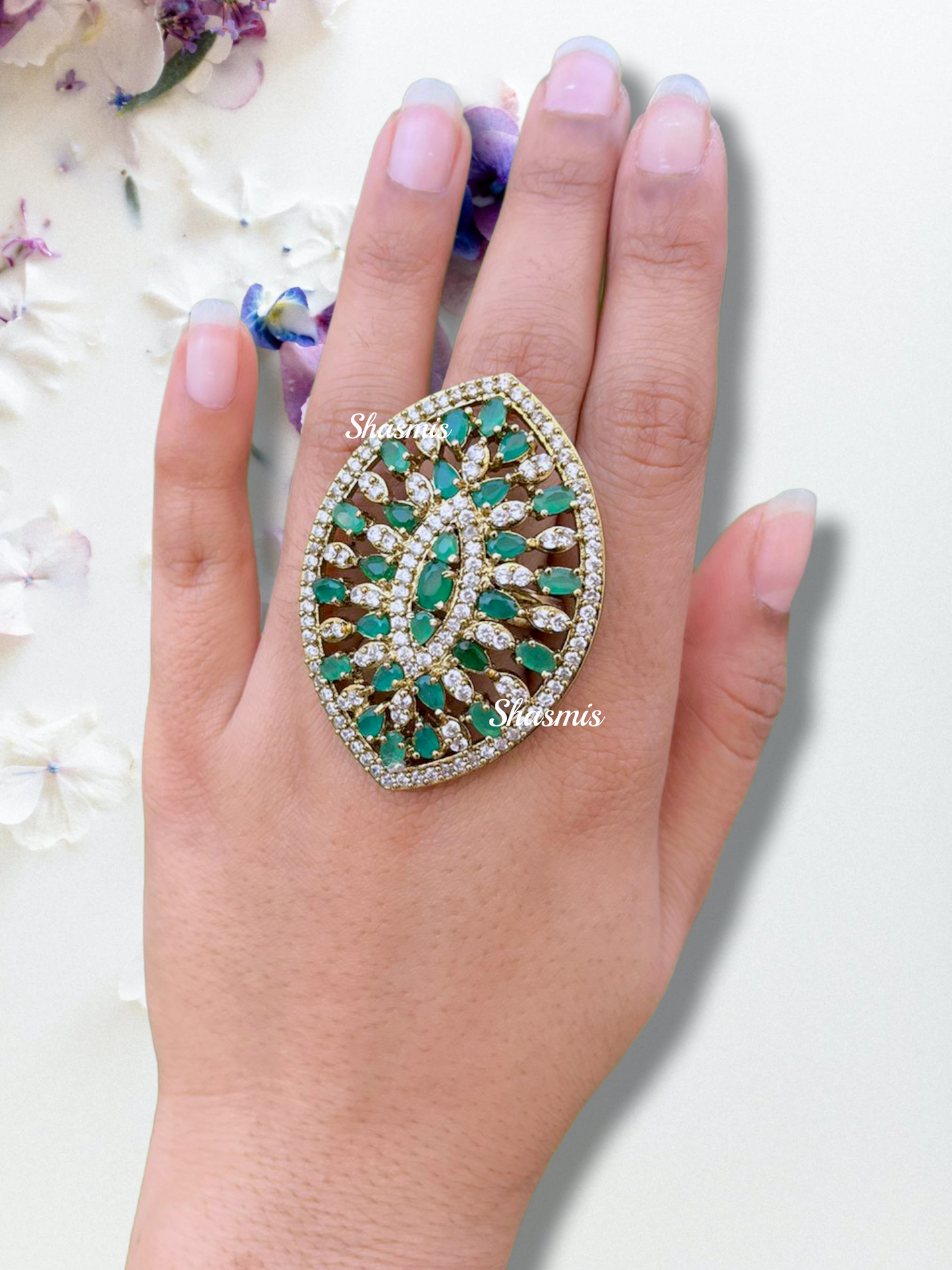 Green Oval American Diamond Ring